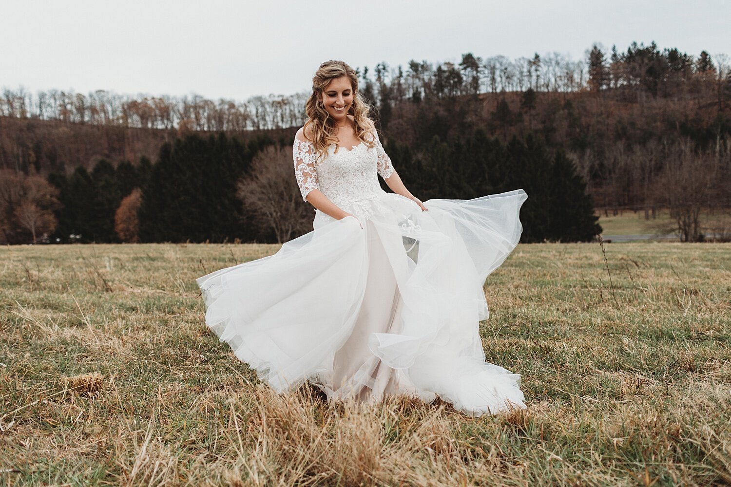 Grove at Kempton Wedding Photographer bride twirling dress portrait field barn Pennsylvania fall