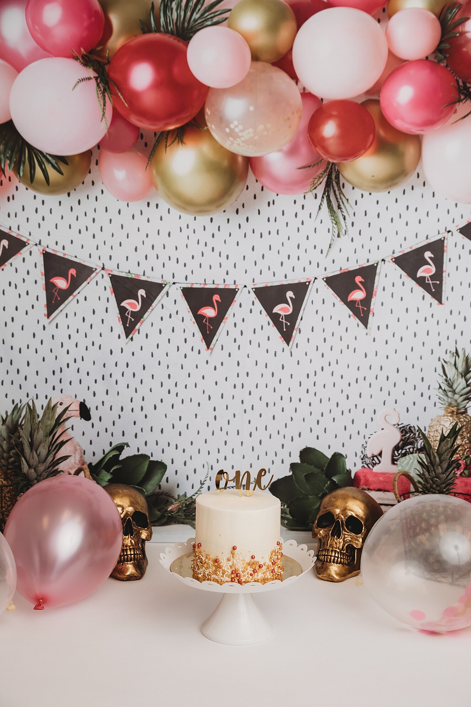 First birthday cake smash photoshoot pineapple skull fall autumn Pennsylvania