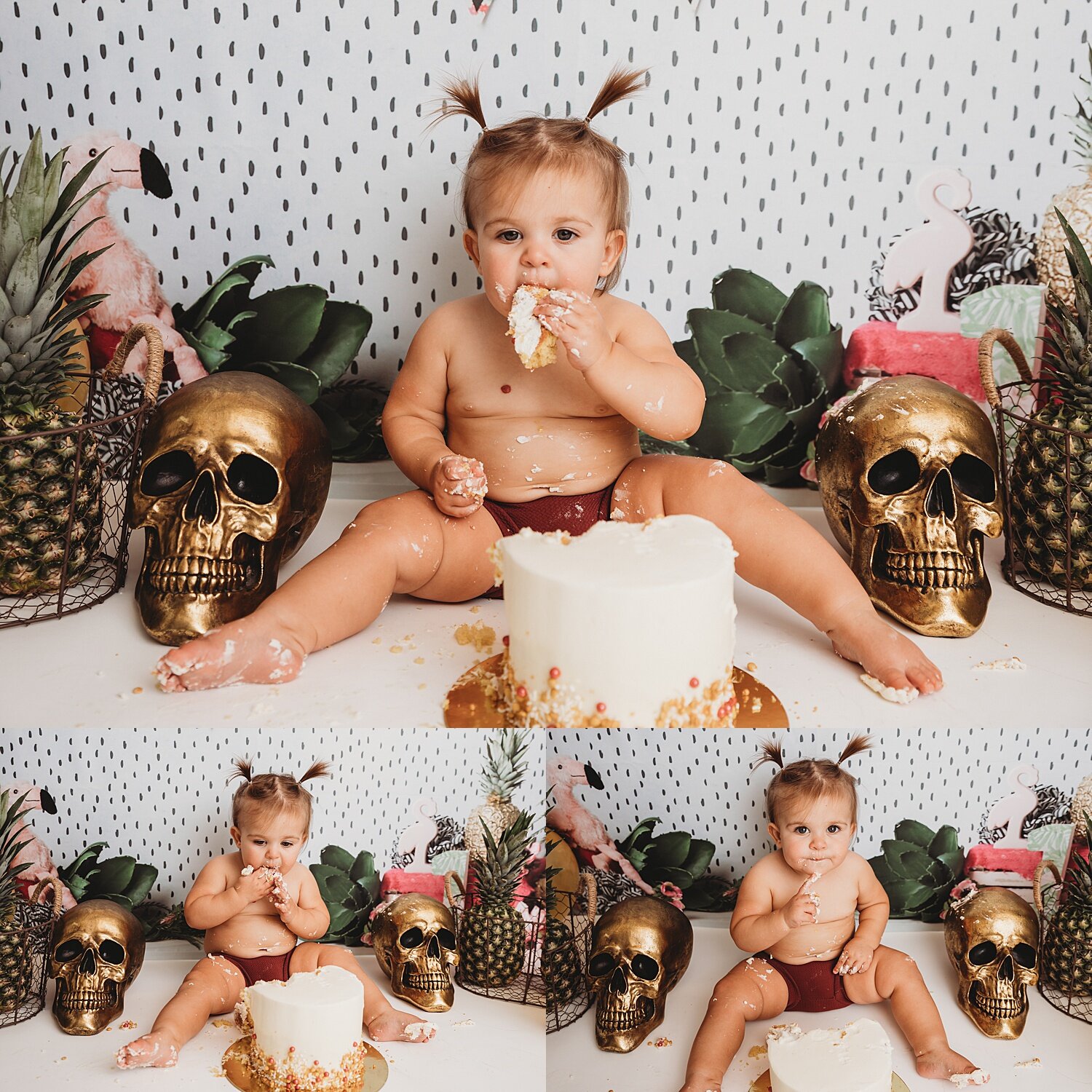 First birthday cake smash photoshoot pineapple skull fall autumn Pennsylvania