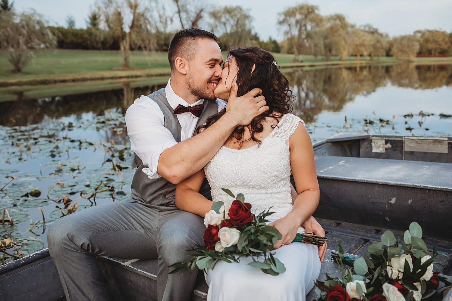 Wind in the Willows Grantville Central Pennsylvania Wedding Photographer pond rowboat bride groom