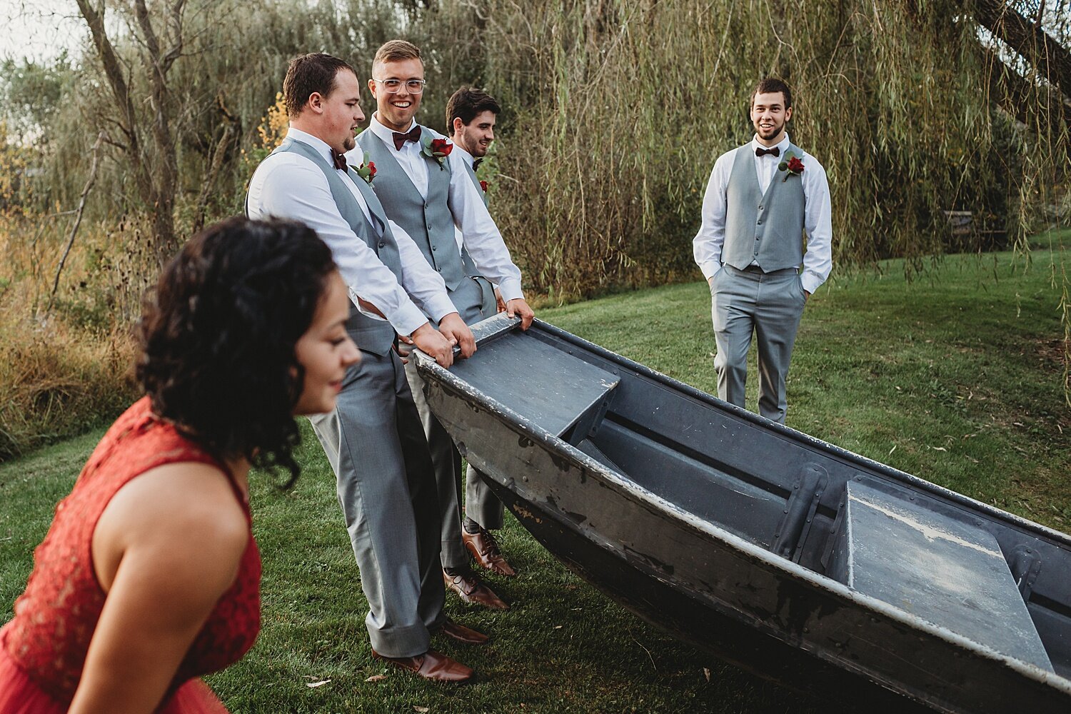 Wind in the Willows Grantville Central Pennsylvania Wedding Photographer pond rowboat bride groom