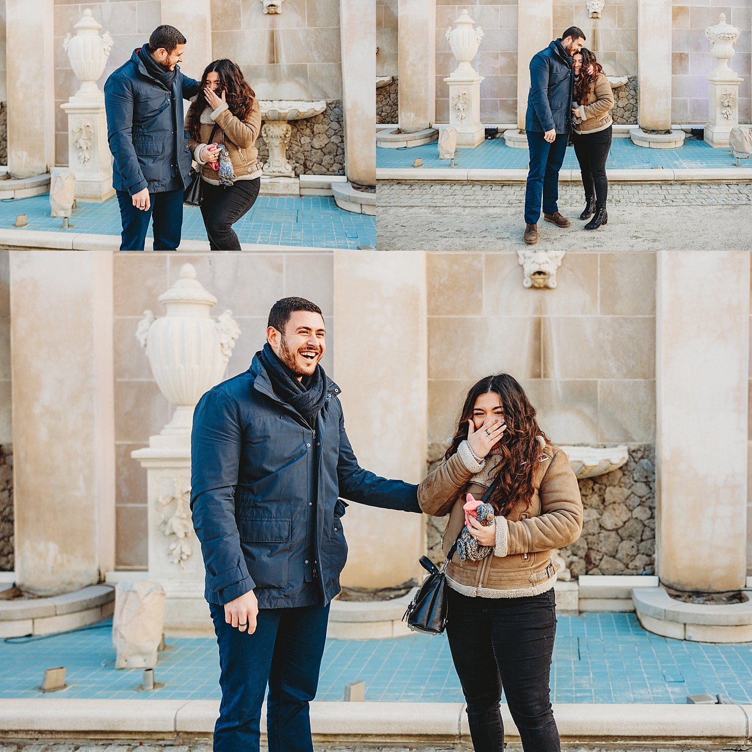 Longwood Gardens engagement surprise proposal wedding photographer Pennsylvania winter Christmas lights