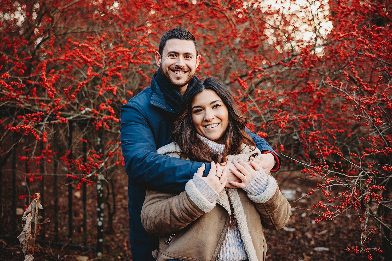 Longwood Gardens engagement surprise proposal wedding photographer Pennsylvania winter Christmas lights