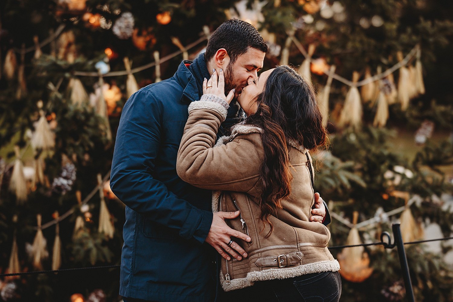 Longwood Gardens engagement surprise proposal wedding photographer Pennsylvania winter Christmas lights