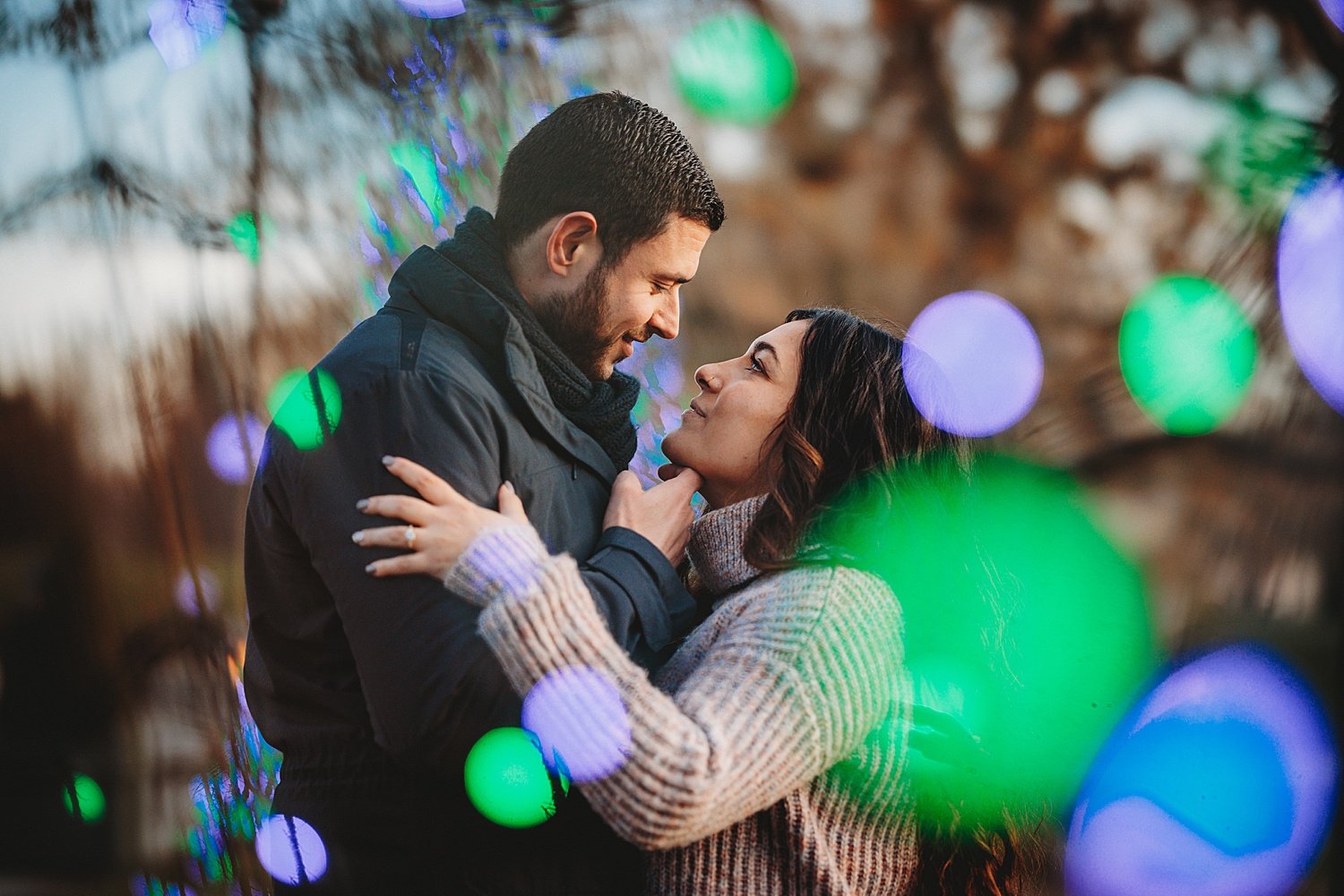 Longwood Gardens engagement surprise proposal wedding photographer Pennsylvania winter Christmas lights