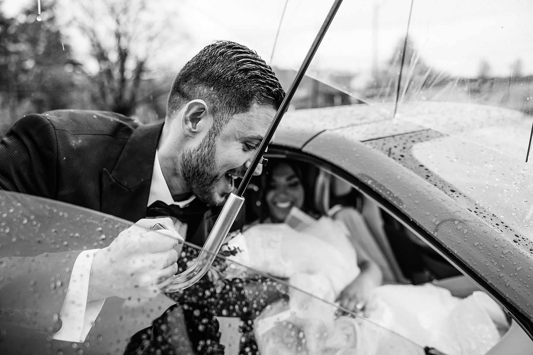 rainy stormy Perona Farms New Jersey spring wedding elopement moody photographer engagement Corvette umbrella