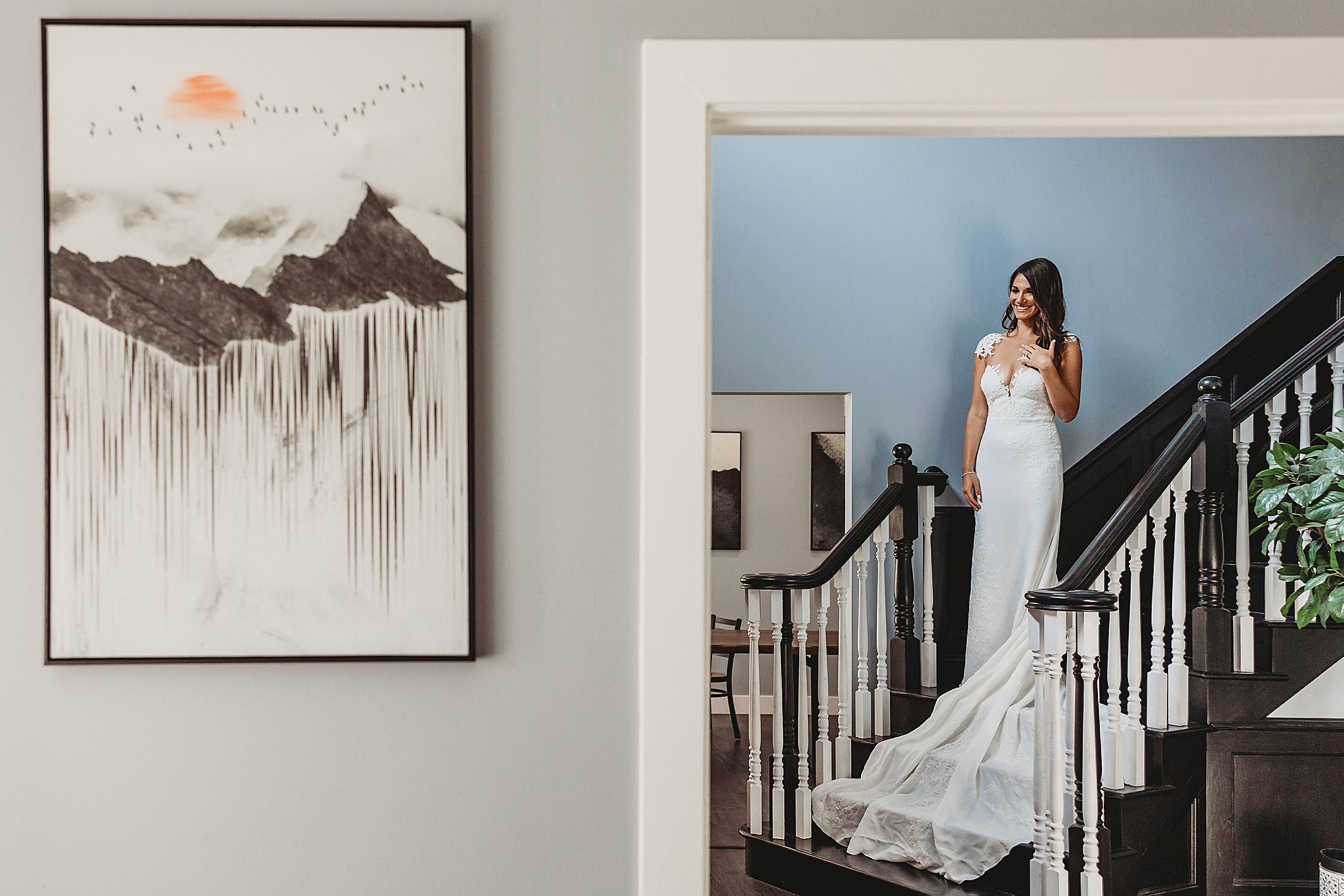 bride bridesmaid reveal steps poconos wedding photographer Promise Ridge classic beautiful stunning artistic dress Pennsylvania airbnb