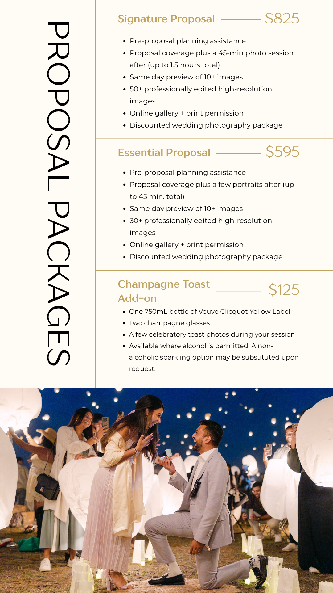 Carrie Kizuka proposal photography packages pricing