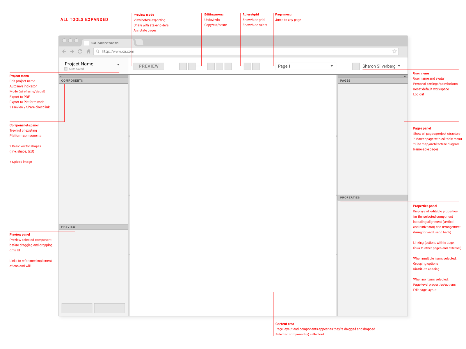 In addition to concepting Sabretooth, I defined the information architecture and core functionality, mocked out wires and high fidelity designs, and presented these wireframes to higher level executives. We were given the green light to move forward with the project, after which I designed all the components for the proof of concept. 