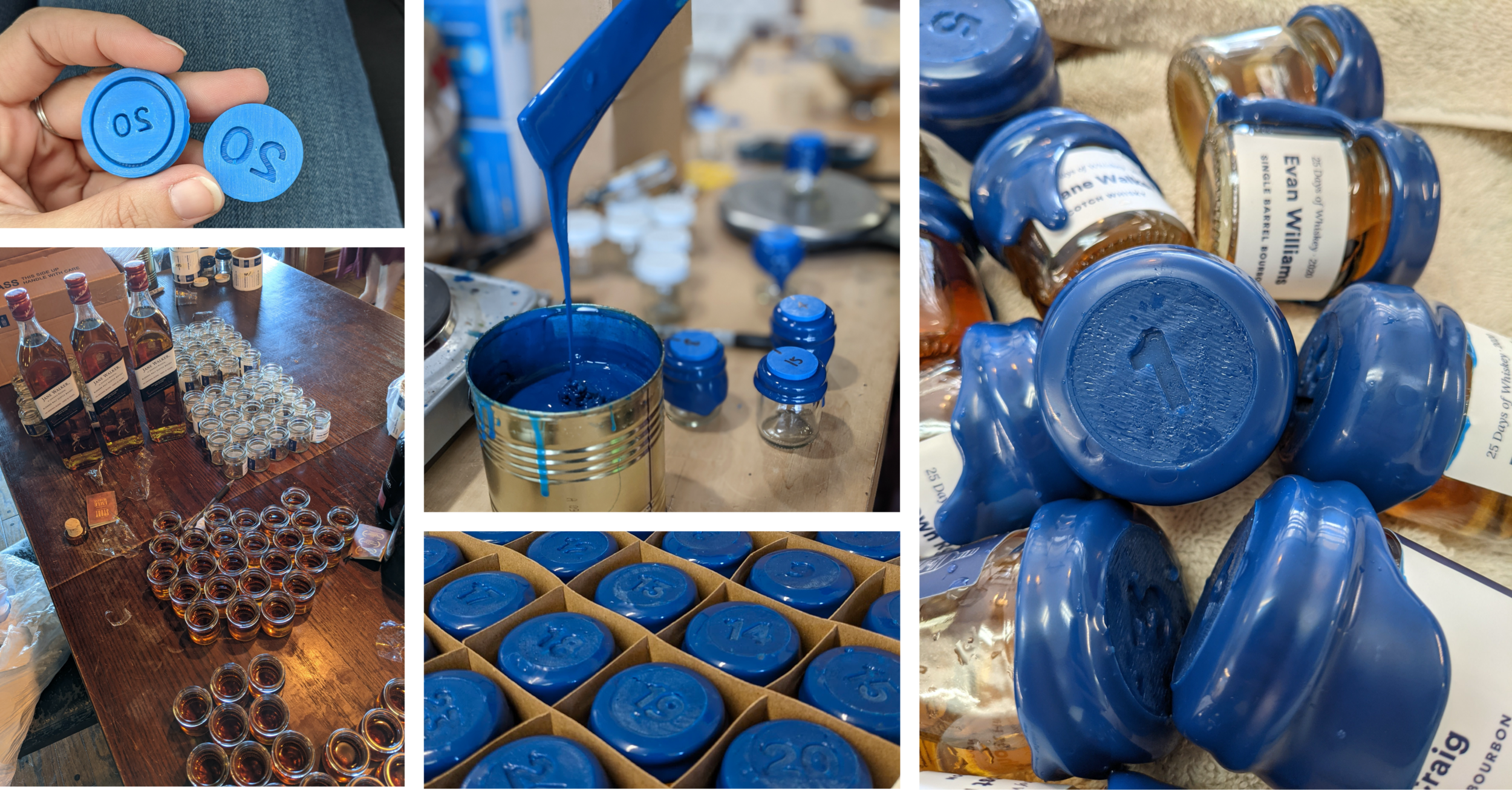  We created 3D printed chips for embossing the day number on each jar after it had been dipped in hot wax. Filling, labeling, hand-dipping, numbering, and packaging these 75 sets was a labor of love. 