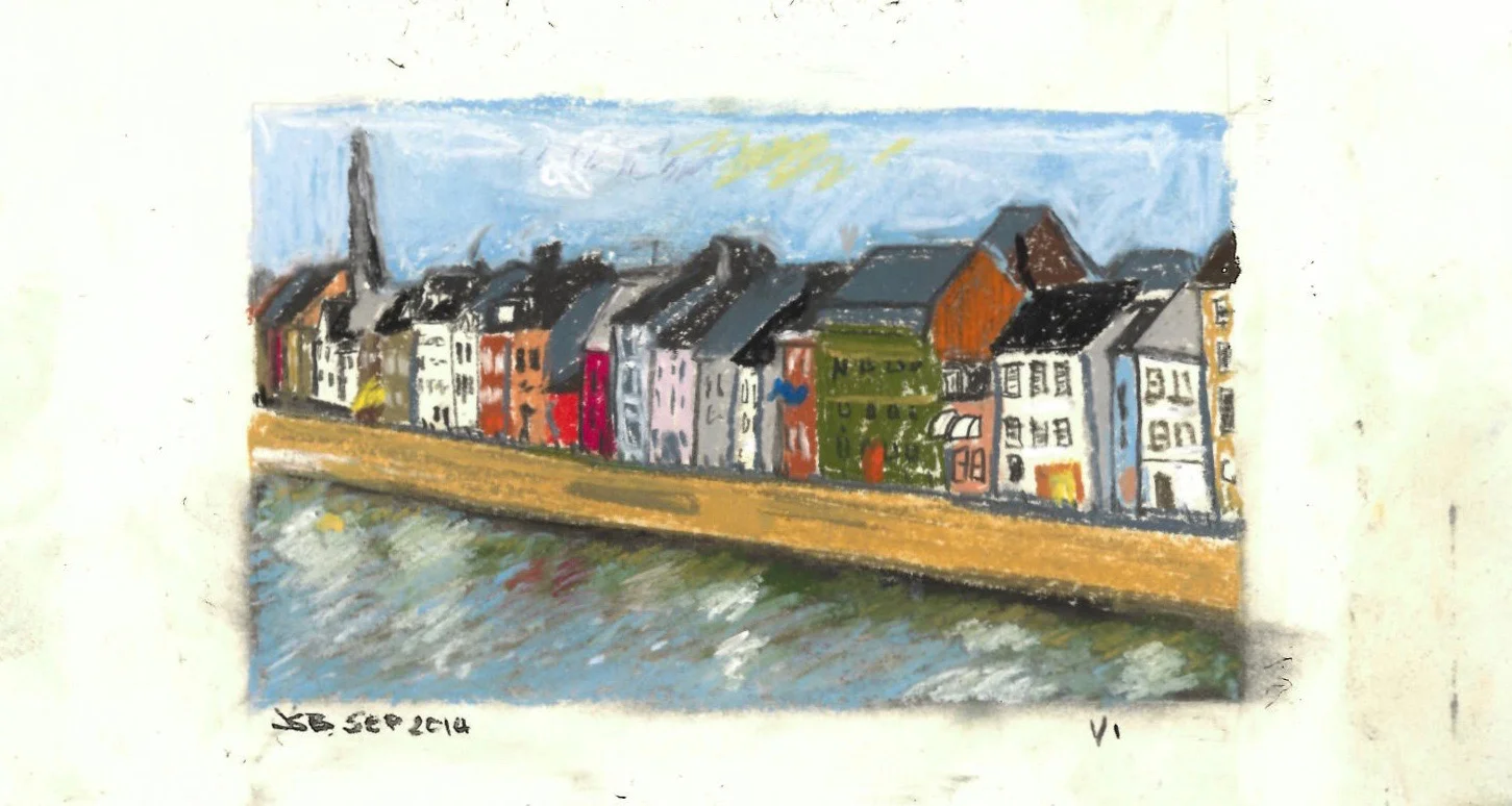 Maastricth and River Maas, Pastel on Paper, 11" x 6", 2014