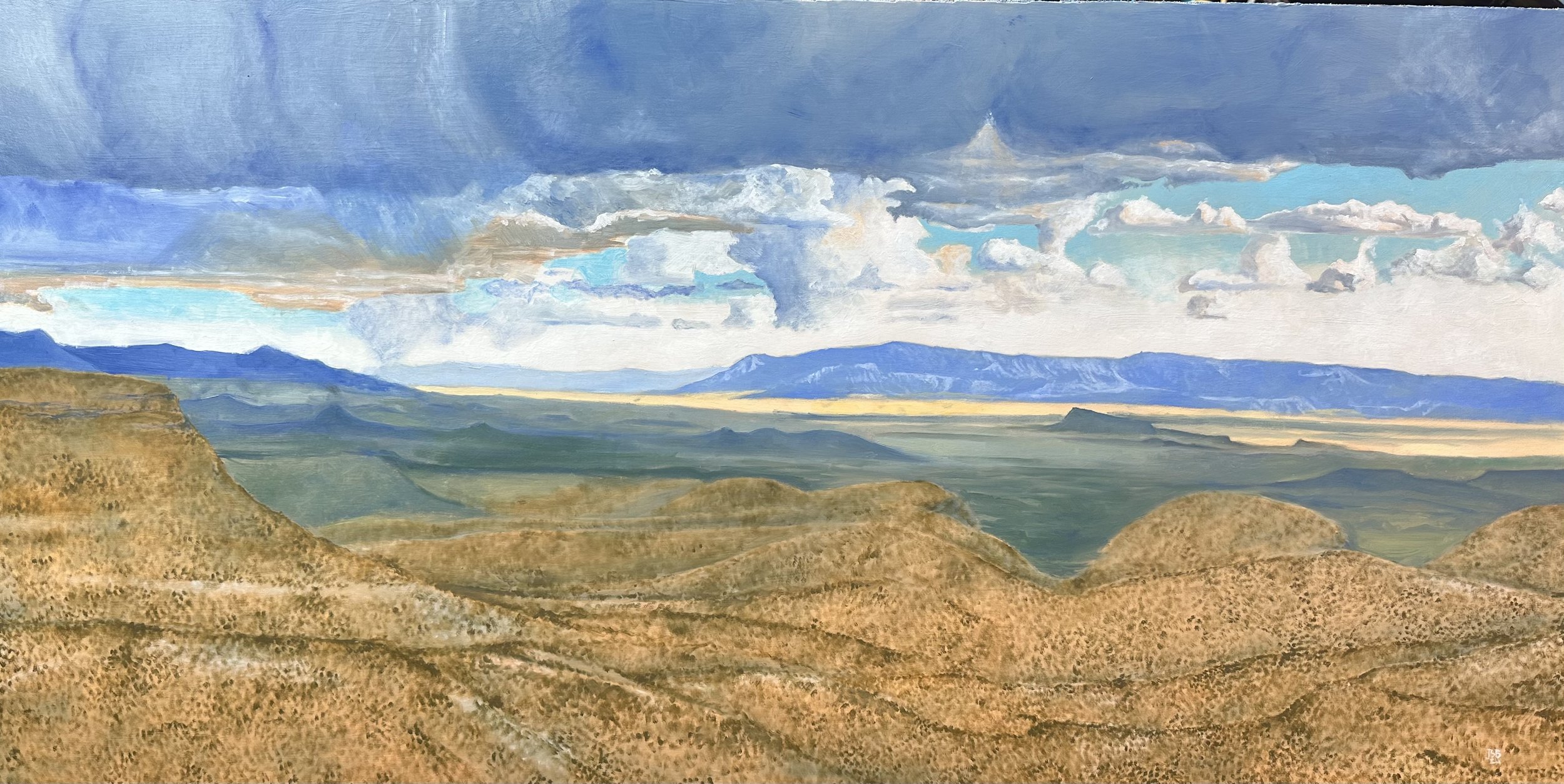 Storm south of Guadalupe Peak, Oil on Panel, 24”x48” 2024