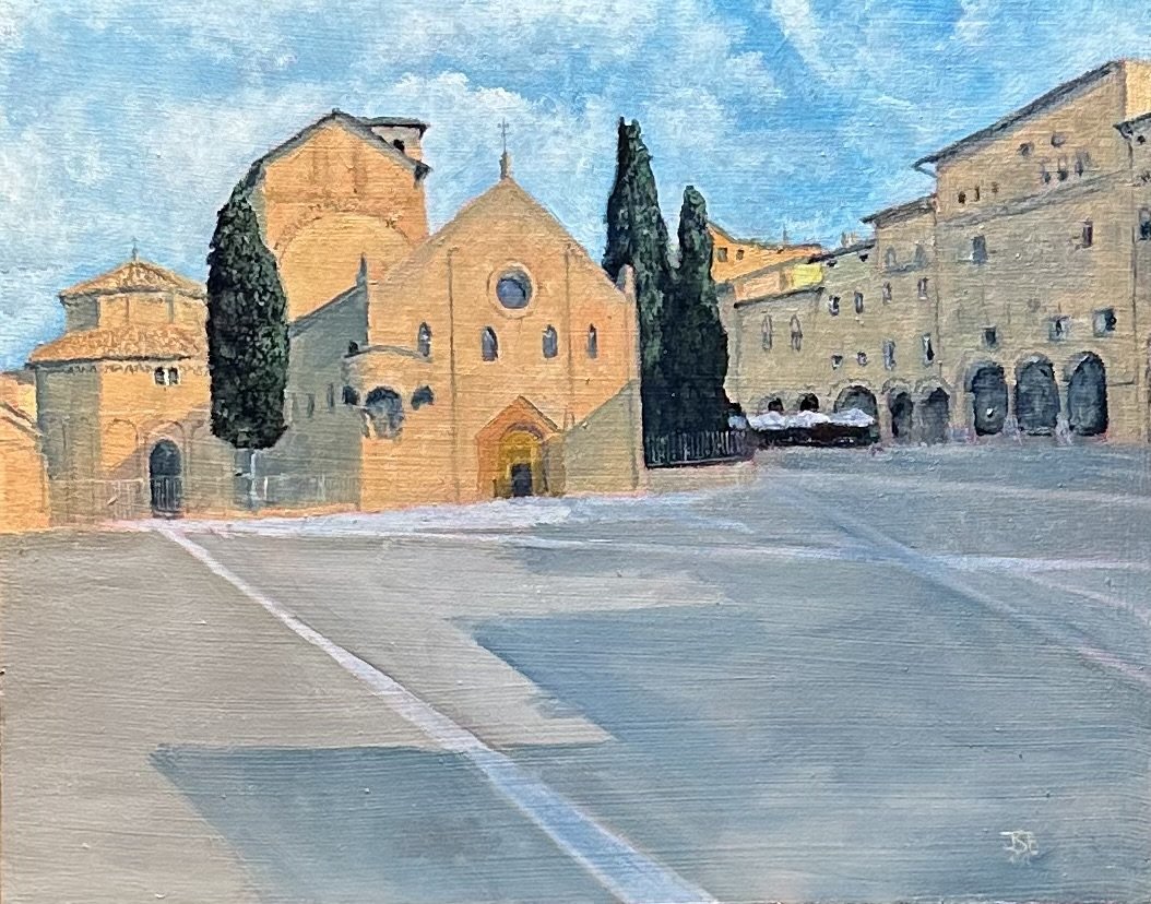 Piazza Santo Stefano, Bologna, Italy; Oil on Wood Panel; 8”x10”; 2024