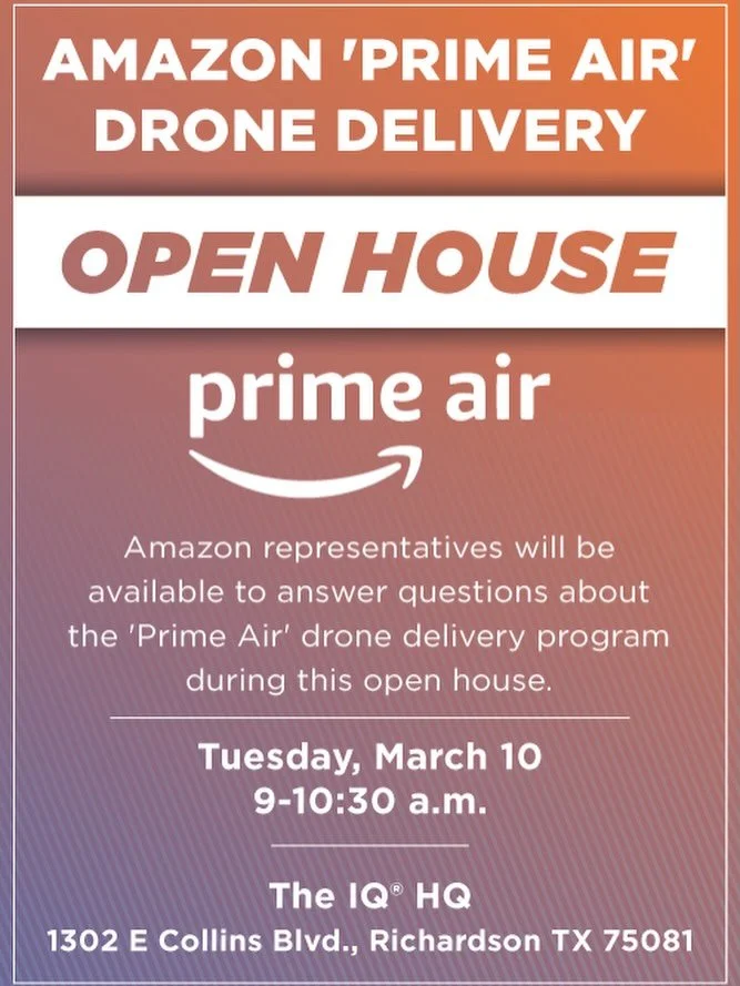 Highland Terrace Neighbors- some of you have expressed concern about Amazon Drone Delivery in the neighborhood. This Tuesday our City Council is hosting an Open House with Amazon from 9-10:30 am at the IQ HQ 1302 E Collins Blvd. 

Amazon representati