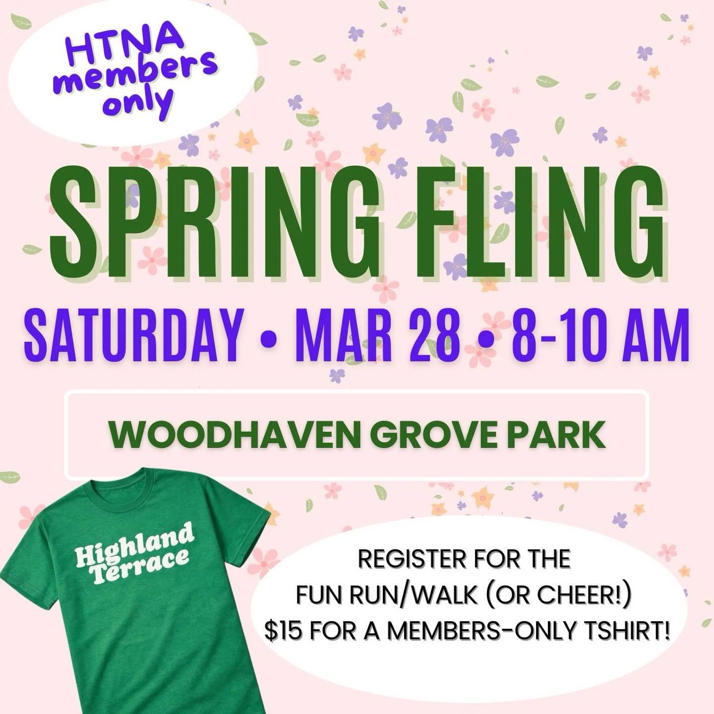 Good morning neighbors! 

If you want to guarantee yourself a Highland Terrace shirt- today is the last day or order!! 
Go to HTNA.org and register for the fun run/walk (you don&rsquo;t have to run or walk, you can just cheer!) 💚

Spring Fling is ju