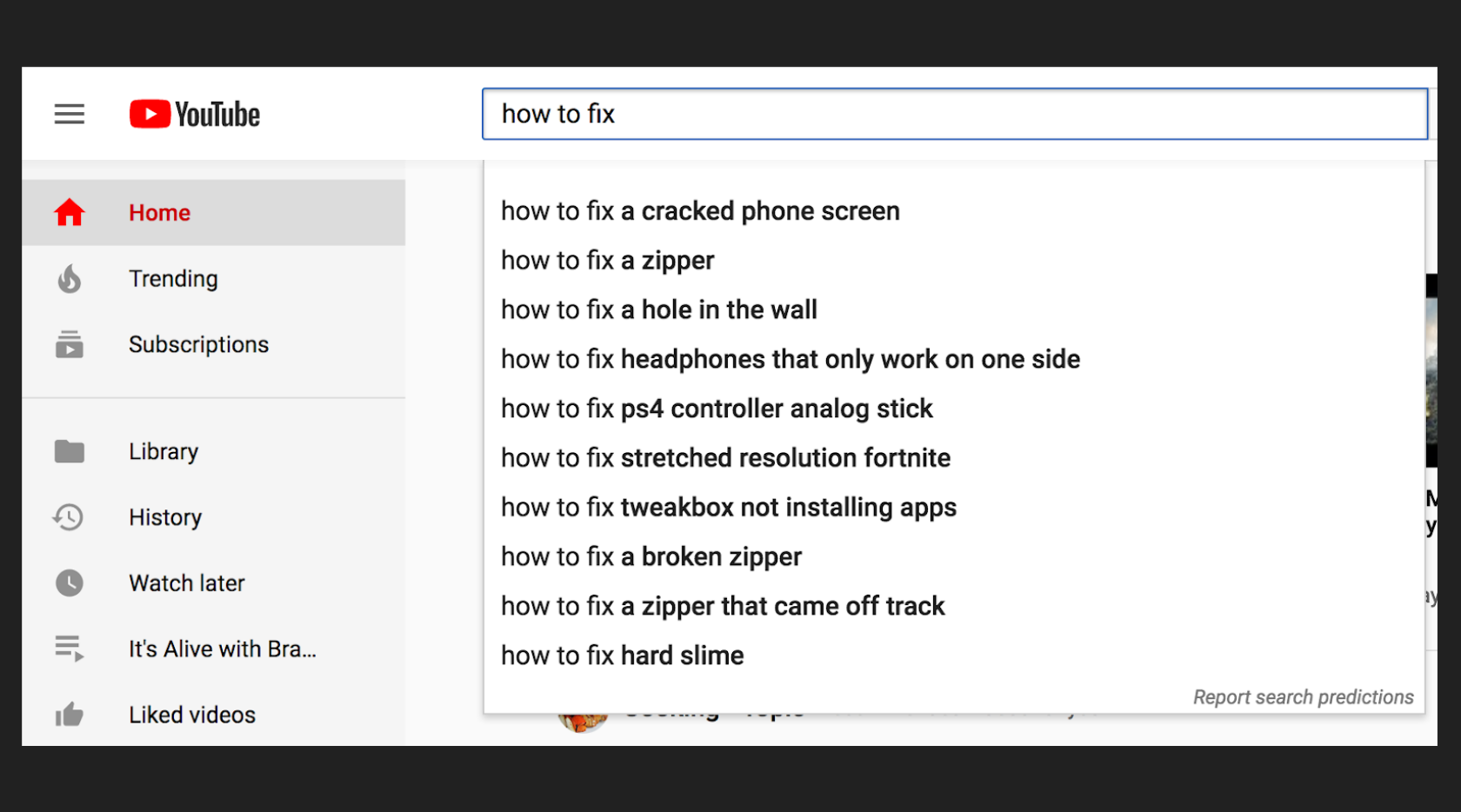 Presentation slide: YouTube search box for “how to fix”