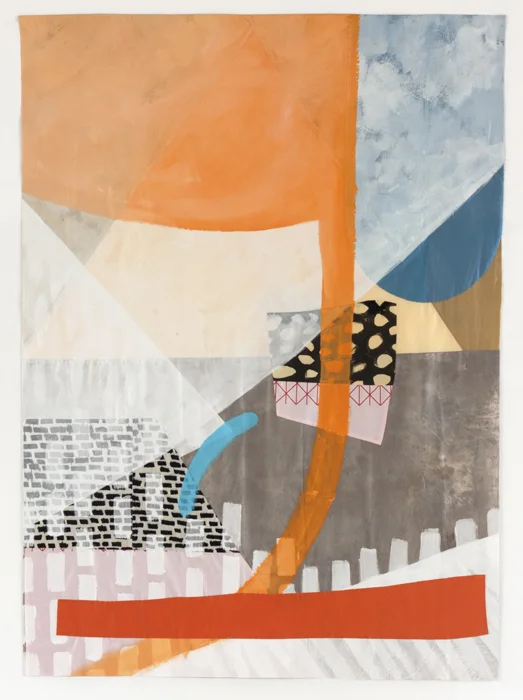 Two Bodies , 2017 fabric, acrylic paint, india ink, fiber reactive dye, natural dyes, silkscreen, thread | 44.13" x 61.38"