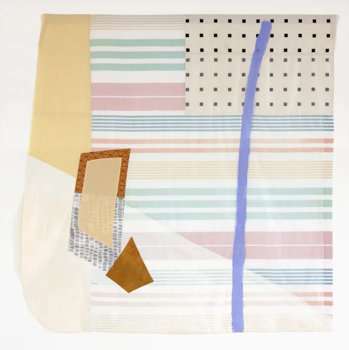 Wearing Softness in a Hard Place , 2017 Fabric, acrylic paint, silkscreen, toner, floor wax, natural dye, thread | 64" x 65"