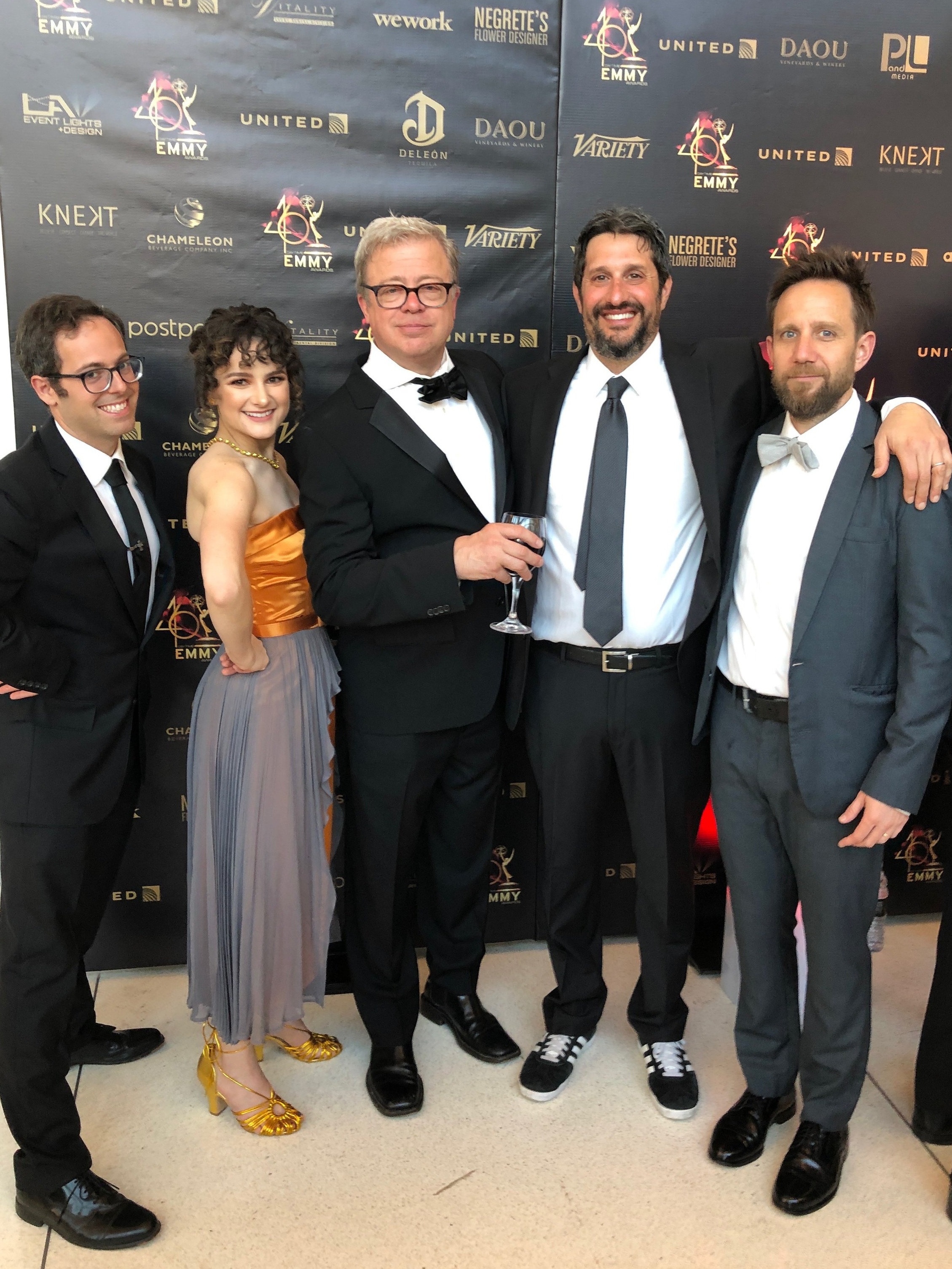 Delaney and some other “The Who Was? Show” writers at the Daytime Emmy’s in May 2019. Who needs a red carpet when there’s dirty floor?!
