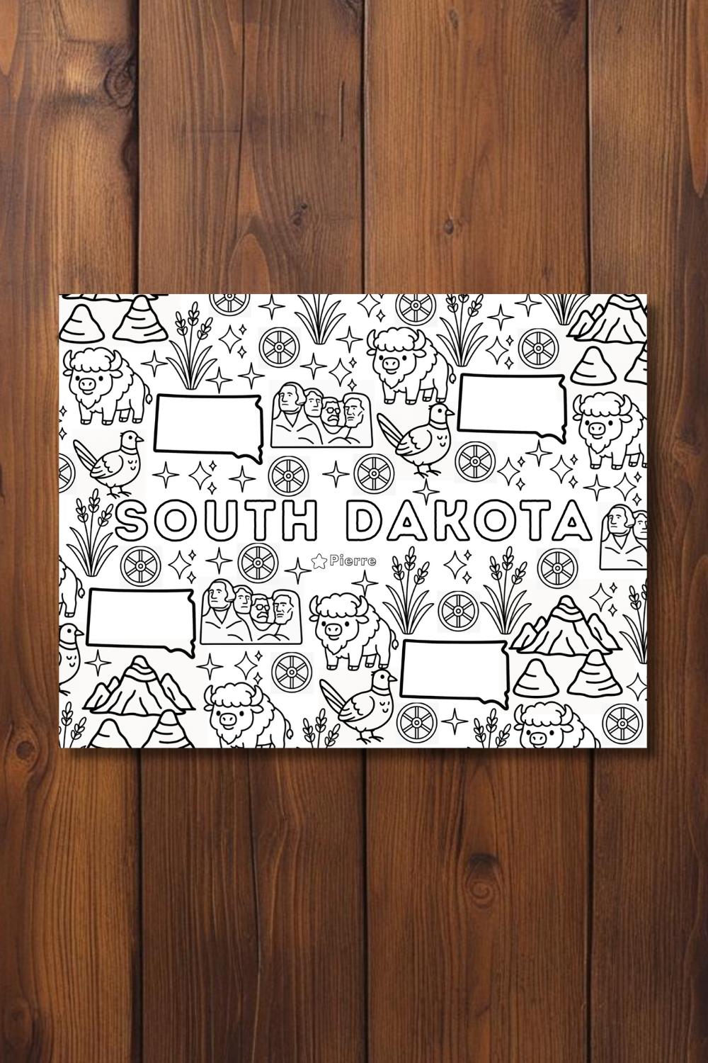 South Dakota • United States Coloring Page • Educational Printable Instant Download Sheet for Kids and Toddlers