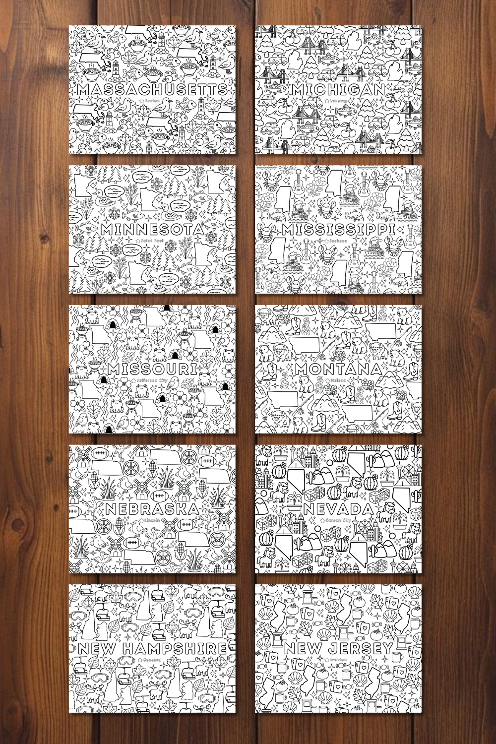 Set of 50 States Coloring Page Bundle for Kids • Educational United States 50-Page Coloring Art.png