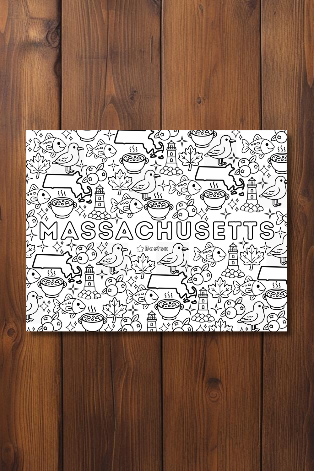 Massachusetts • United States Coloring Page • Educational Printable Instant Download Sheet for Kids and Toddlers