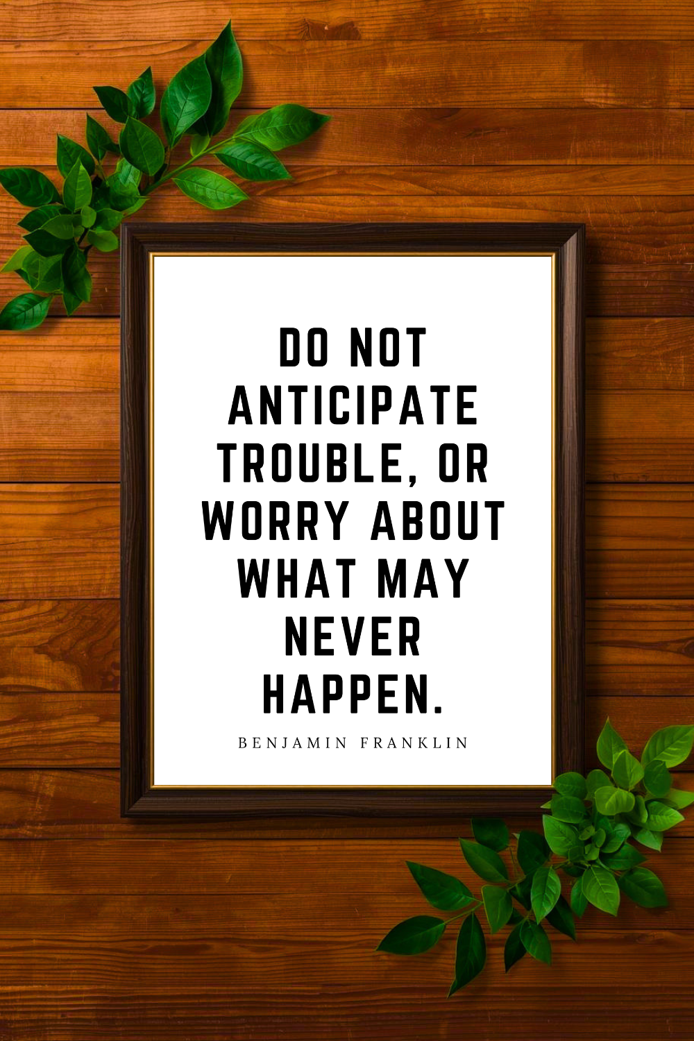 Do Not Anticipate Trouble • Benjamin Franklin Black and White Printable Positive Inspirational Quotes • 8x10 Printable Saying.png
