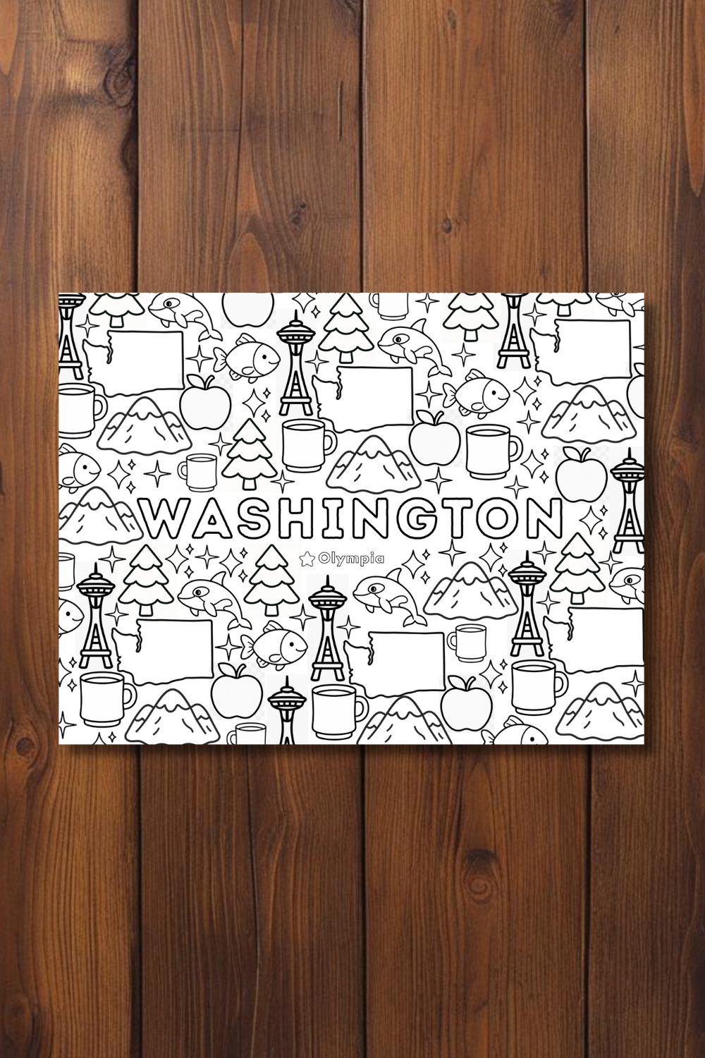 Washington • United States Coloring Page • Educational Printable Instant Download Sheet for Kids and Toddlers