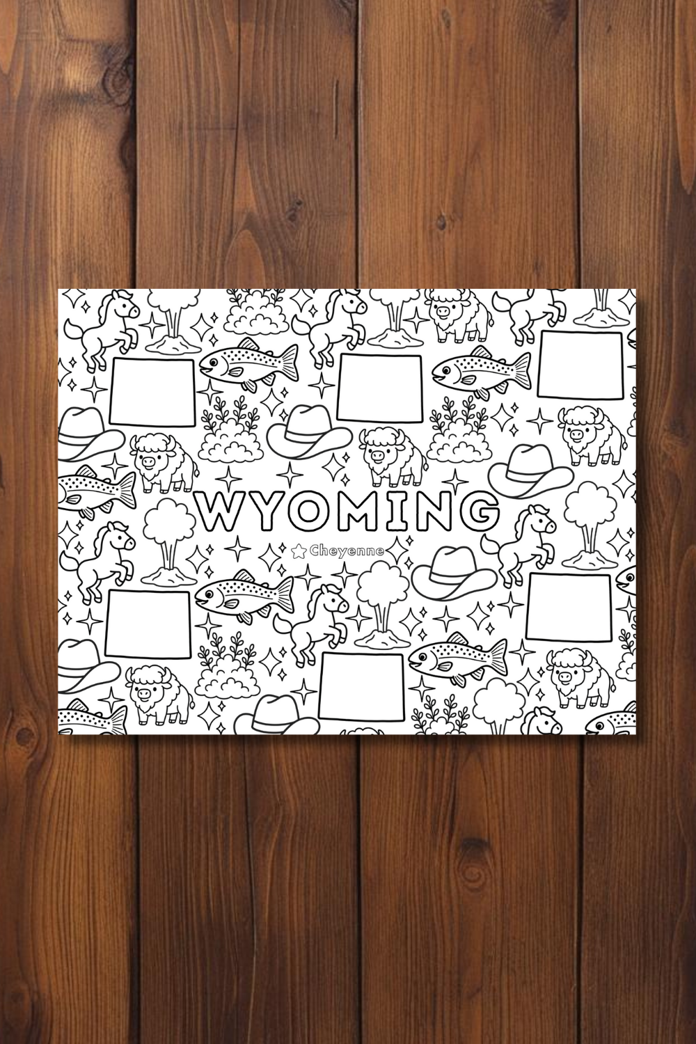 Wyoming • United States Coloring Page • Educational Printable Instant Download Sheet for Kids and Toddlers