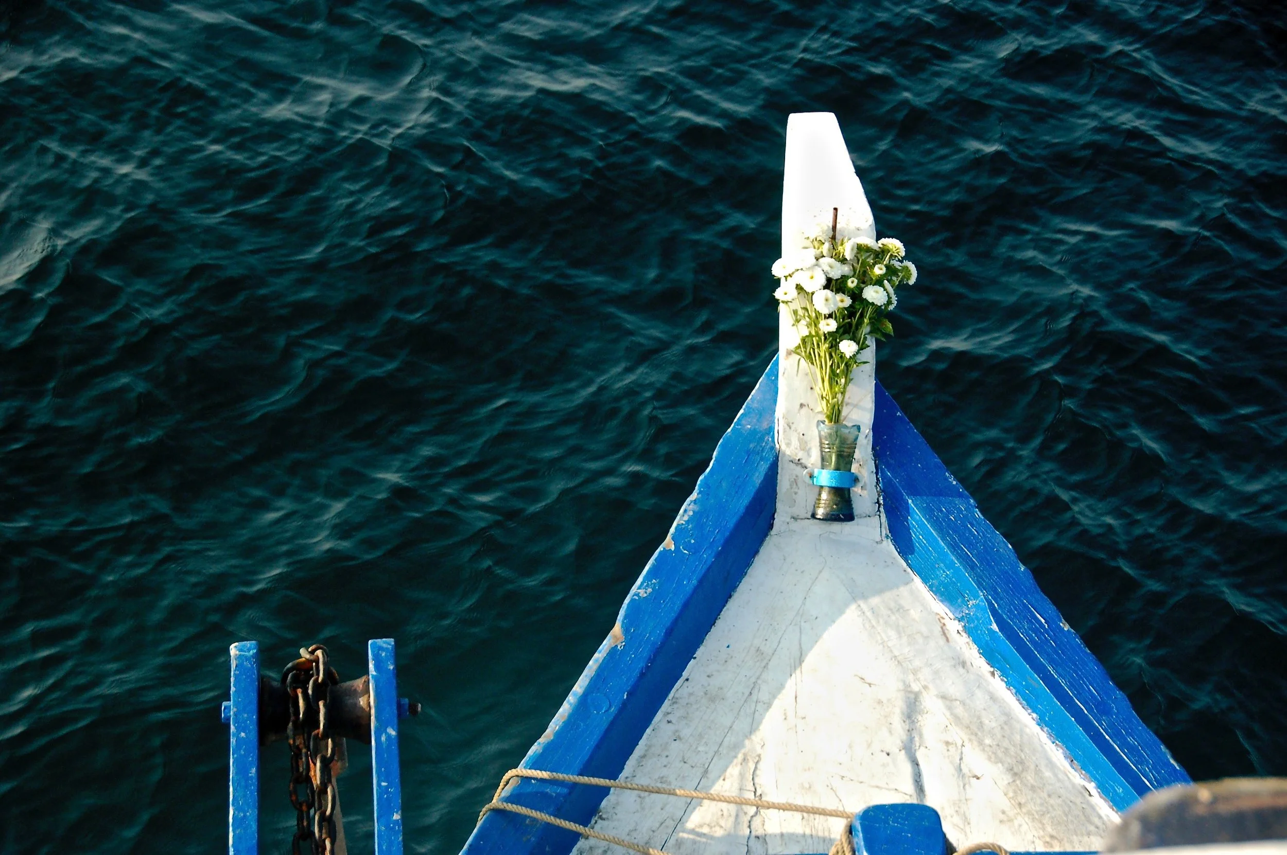Many boats placed flowers on their bow as an offering to the sea-gods