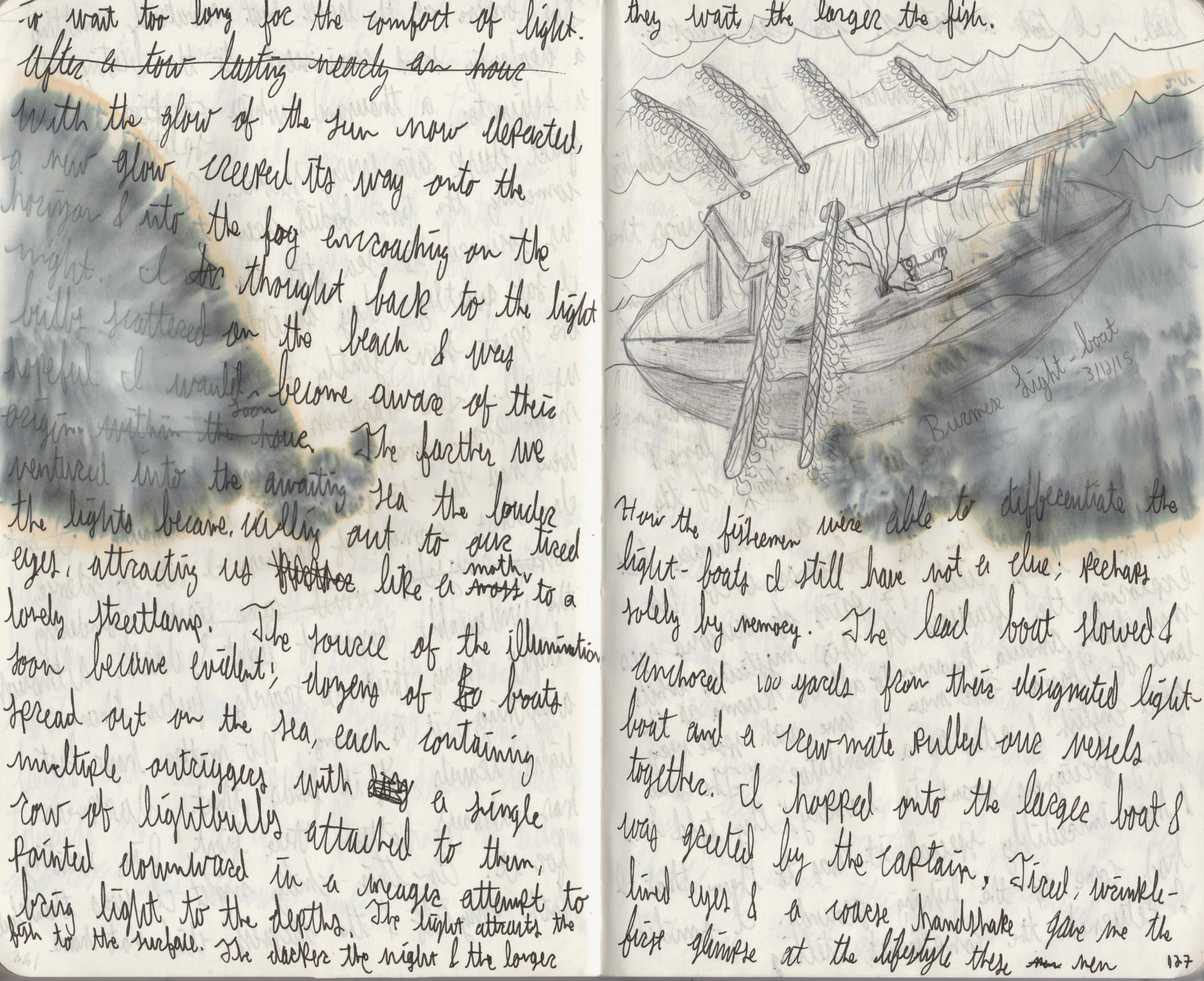 Photocopy of my journal, including the sketch of the "light-boat"