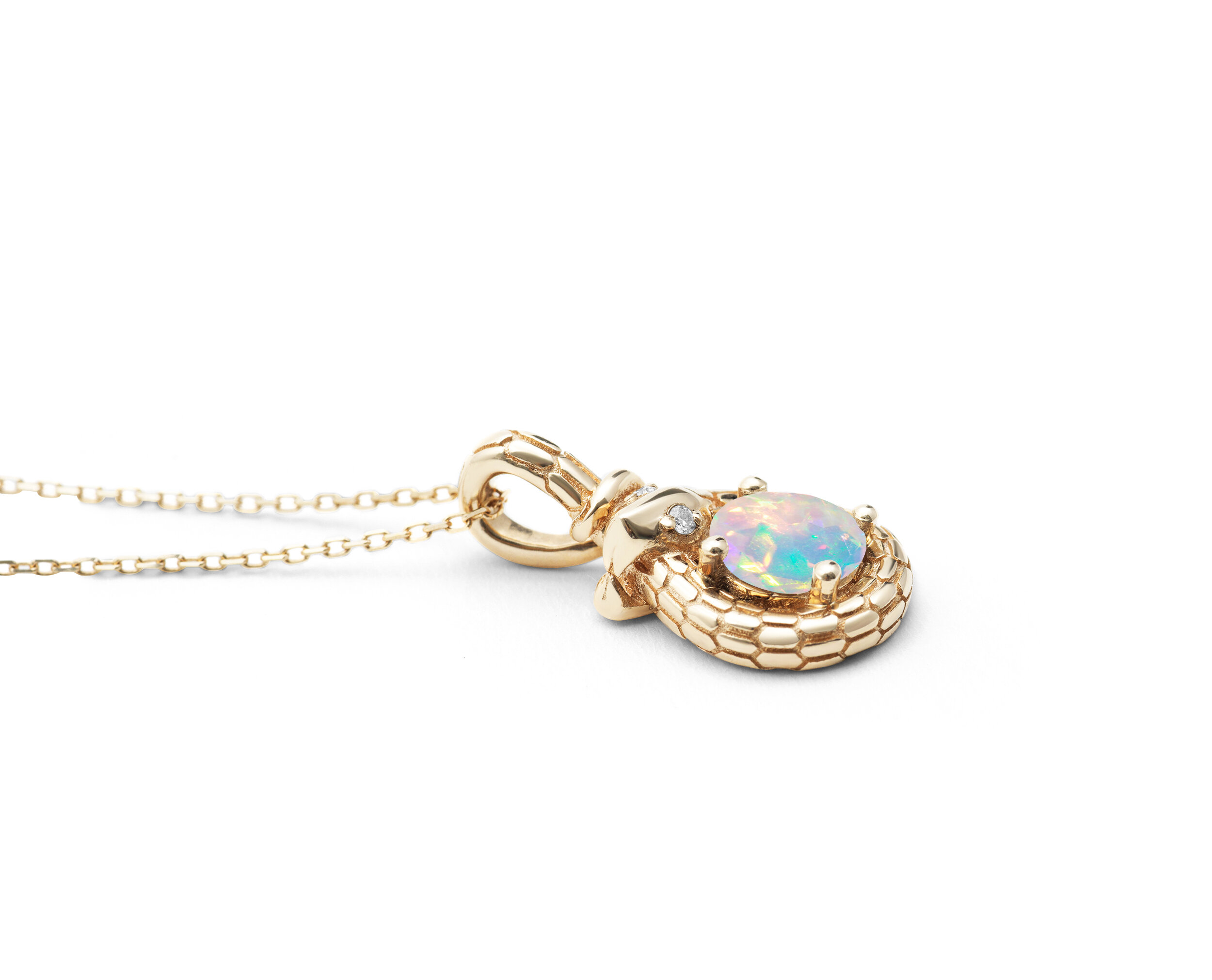 Snake necklace with Rainbow Opal in 14k gold — Majade Jewelry