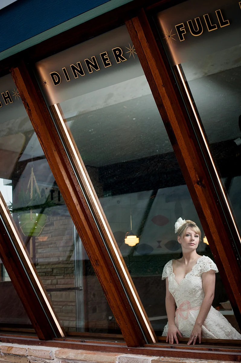vintage austin bridal portrait in diner
