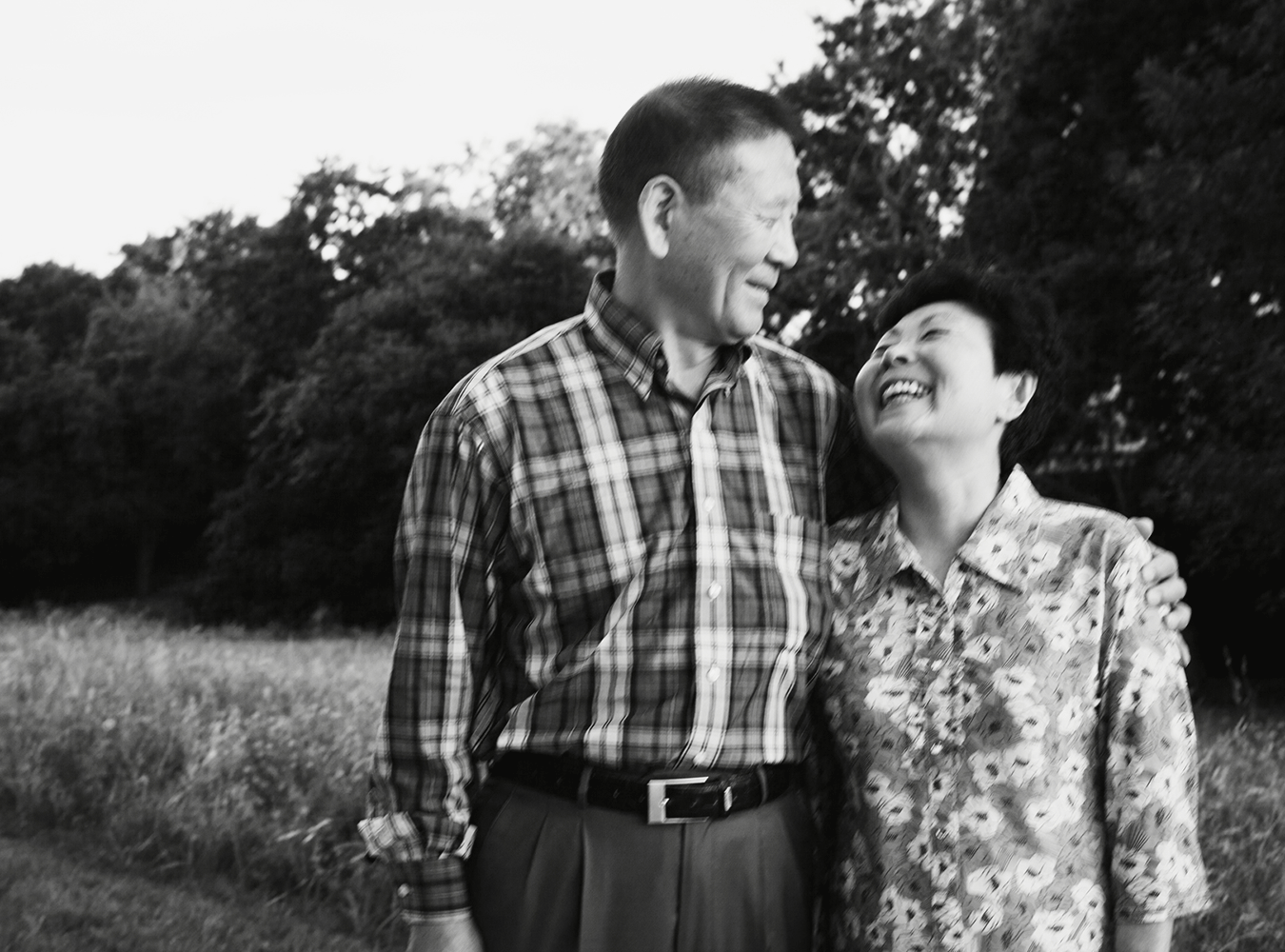 austin asian couple black and white portrait