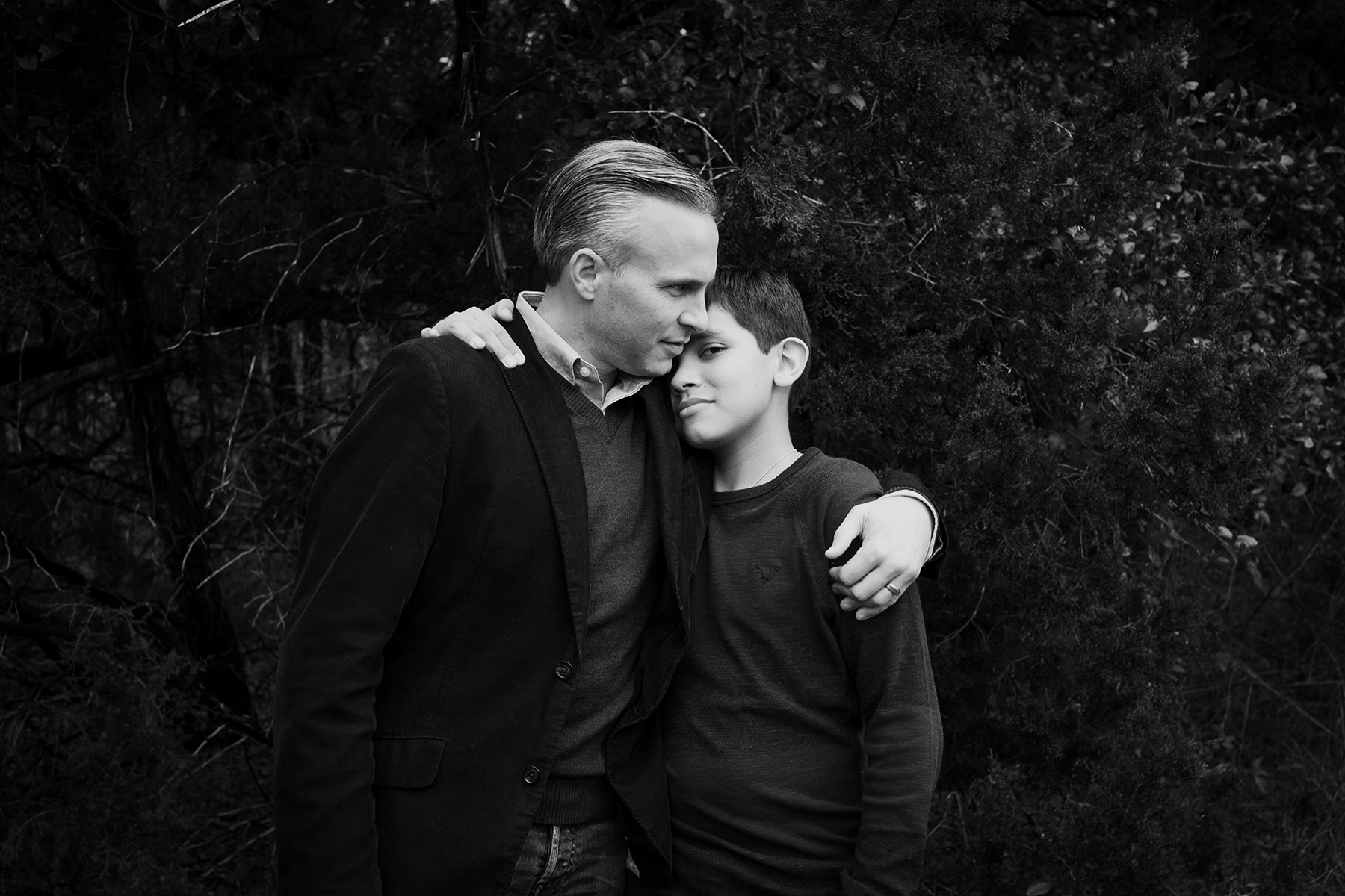 austin father and son black and white winter photo shoot