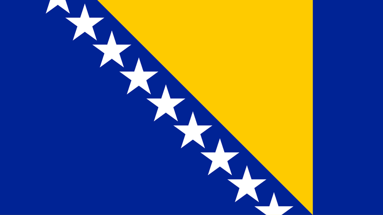 Flagge von Bosnien und Herzegowina: blau mit gelbem Dreieck und weißen Sternen