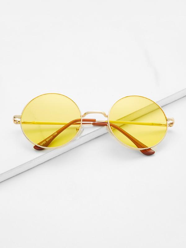 Metal Frame Yellow Round Lens Retro Style Sunglasses