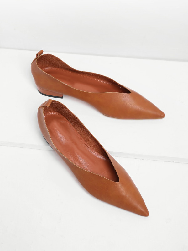 Pointed Toe High Vamp PU Flats