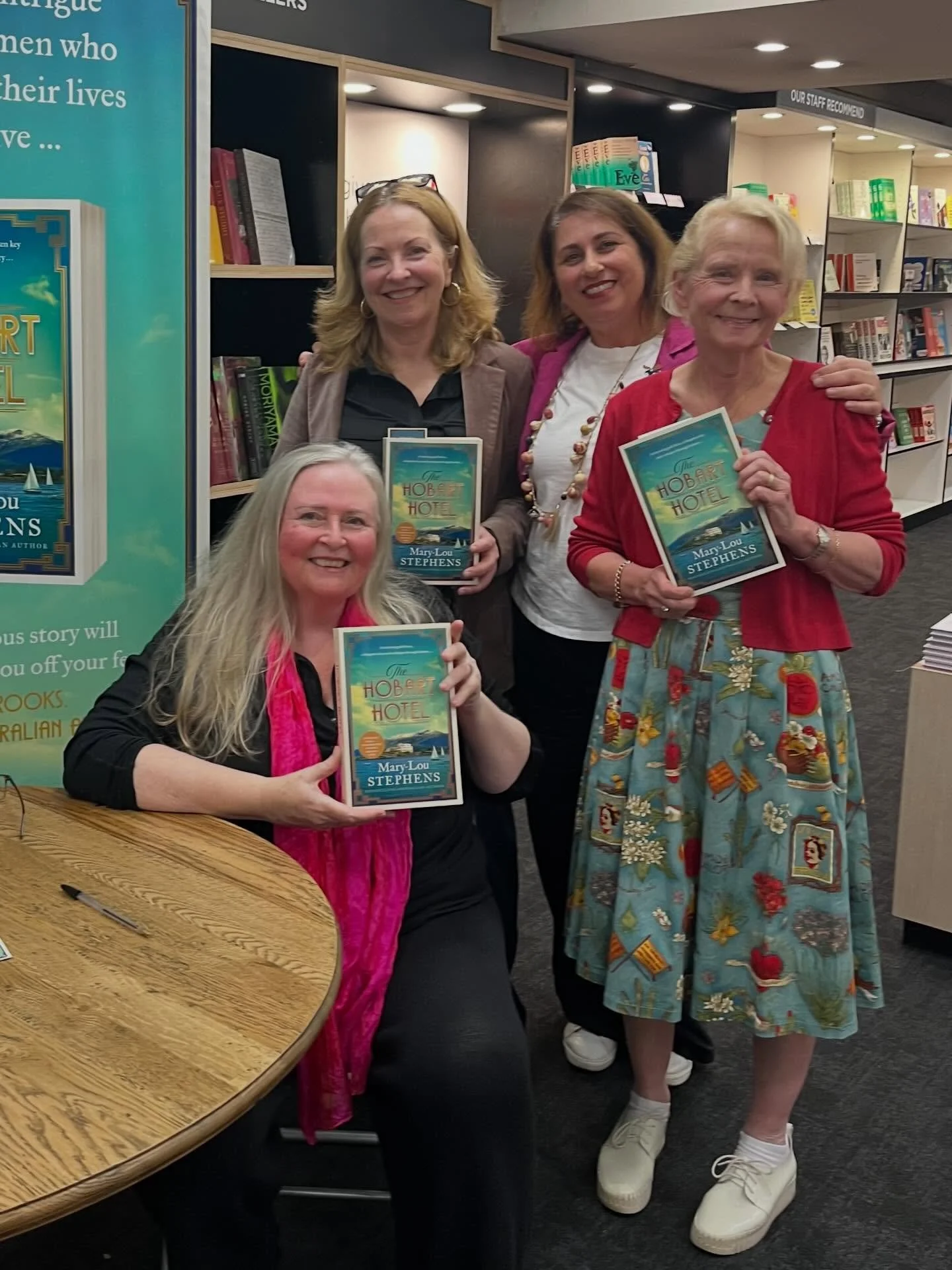 A wonderful evening celebrating the release of The Hobart Hotel at the fabulous Dymocks in Sydney. Always erudite author Mary-Lou Stephens was interviewed by always entertaining author, Jane Tara, and talented author and podcaster Claudine Tinellis w