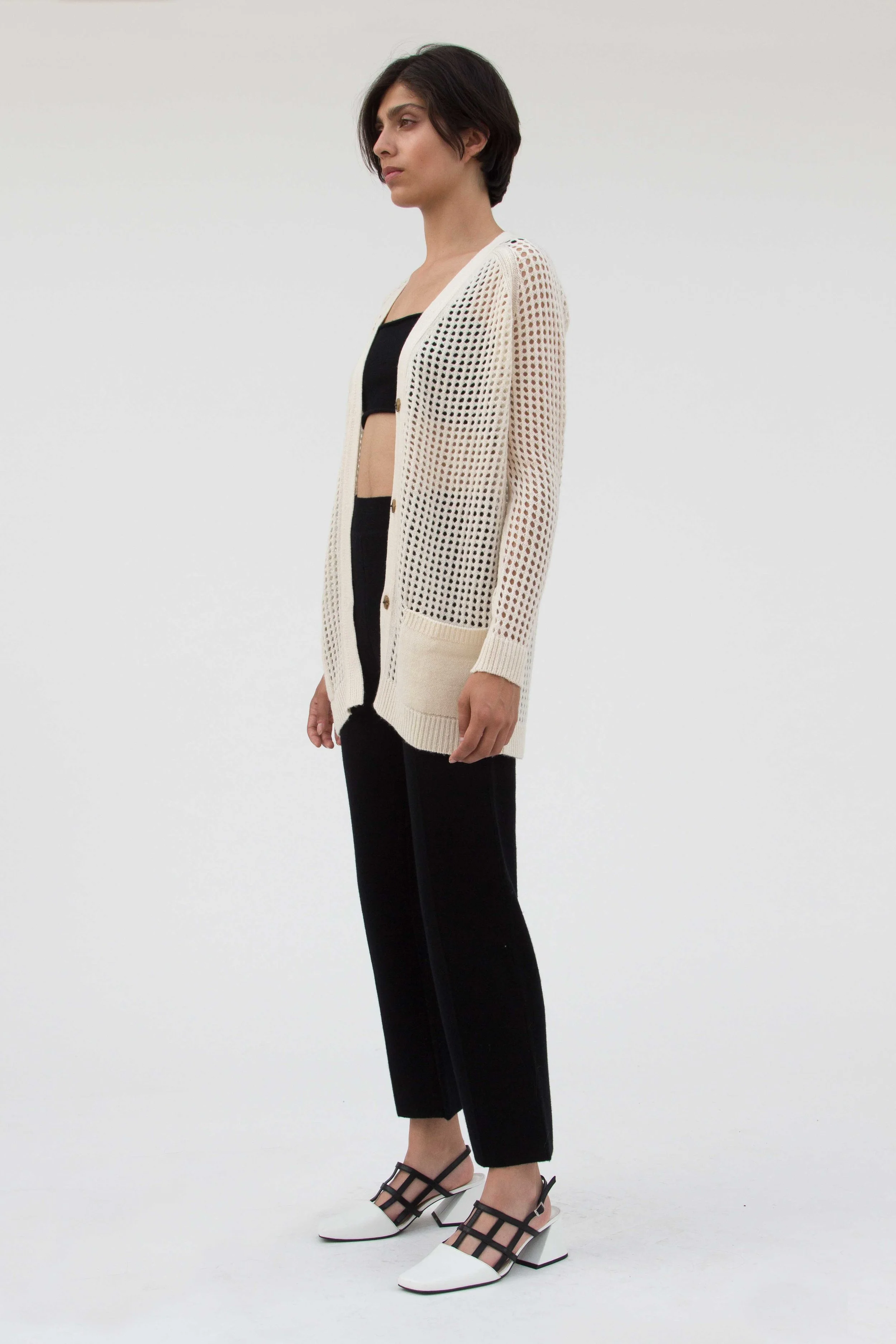 white mongolian cashmere and merino wool blend cardigan