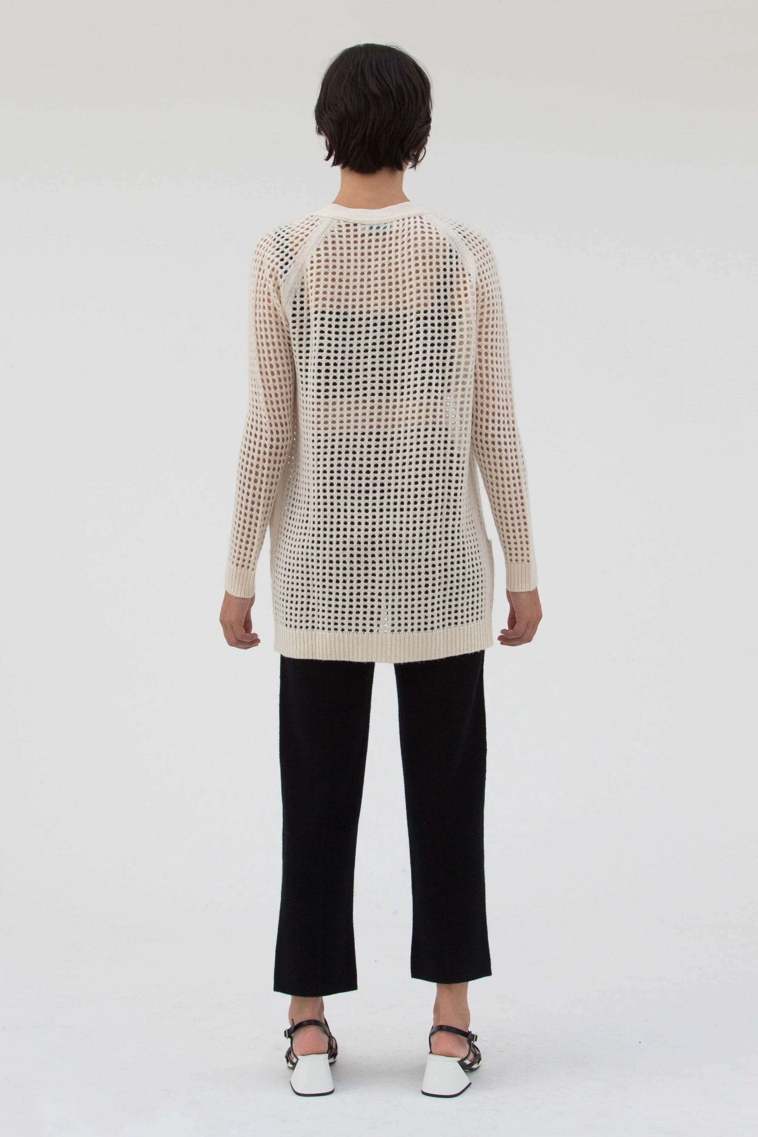 white mongolian cashmere and merino wool blend cardigan