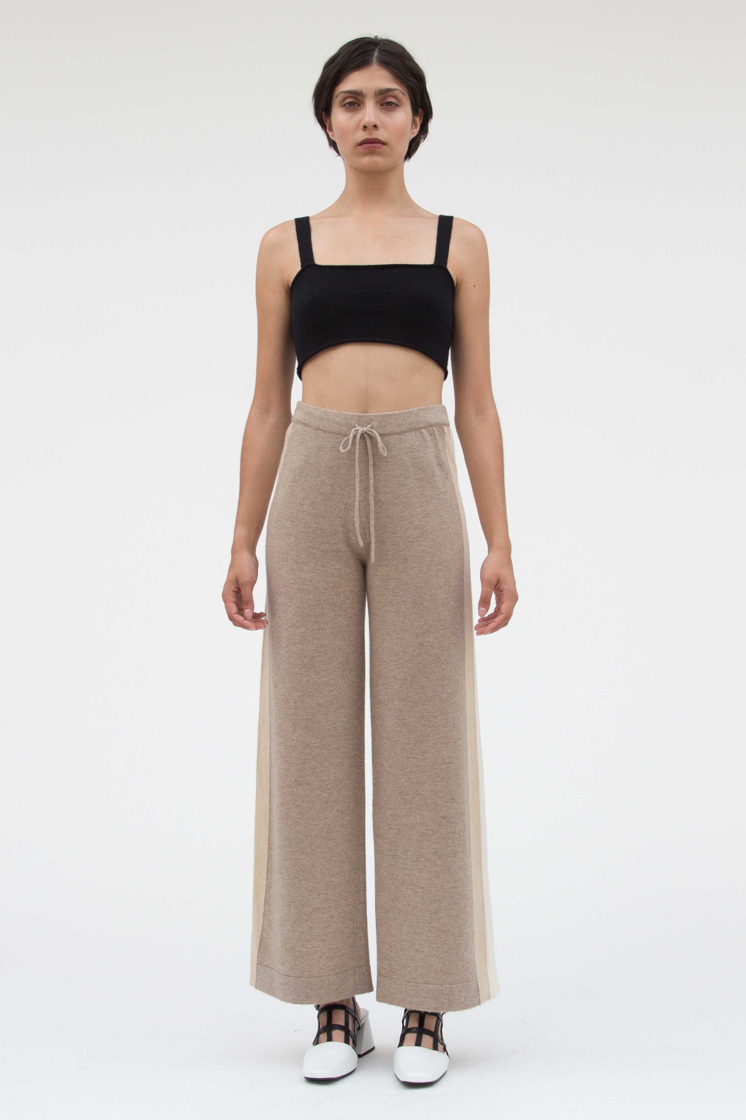 cashmere and merino wool light brown trousers