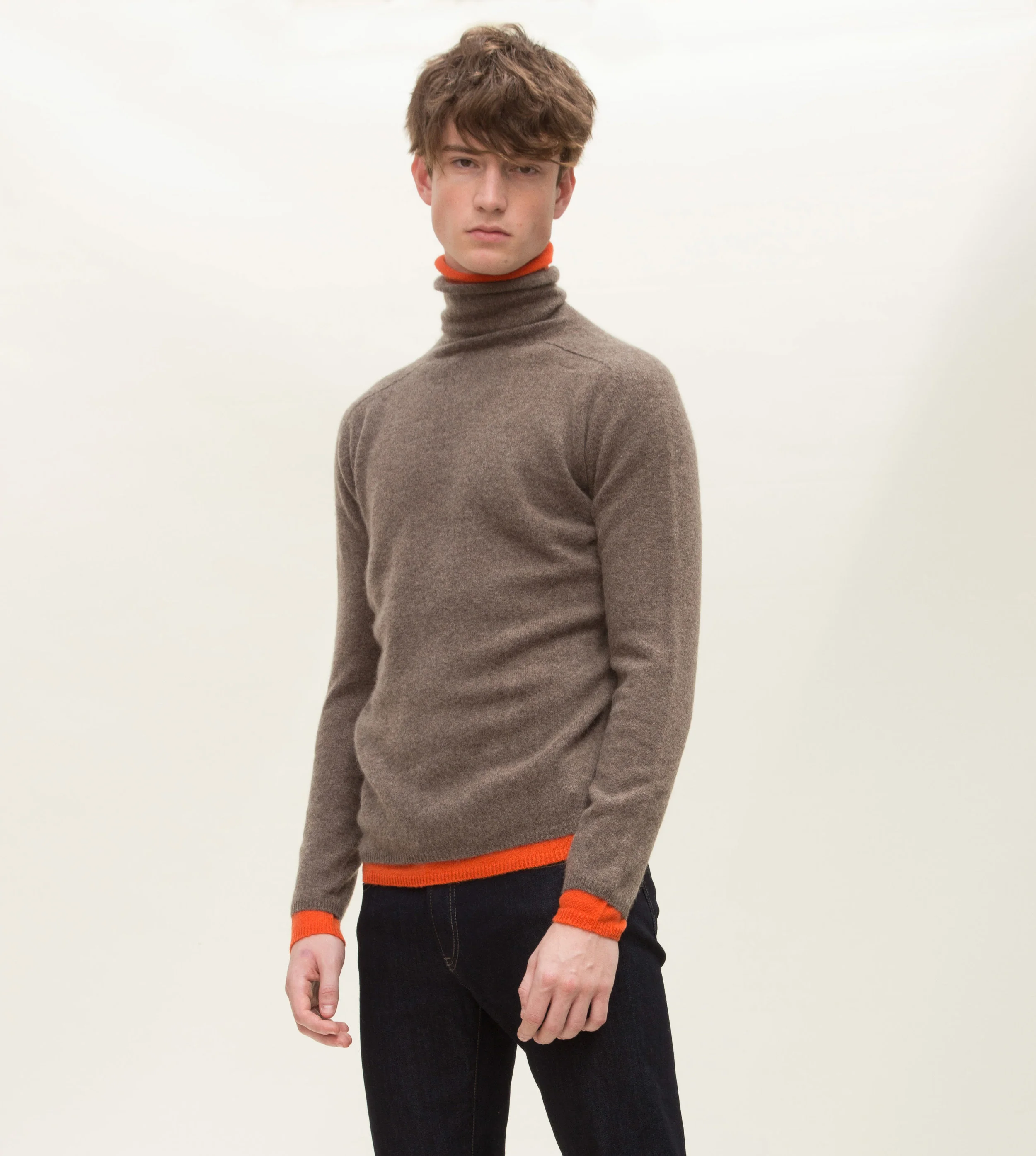 cashmere double layer jumper in brown and orange