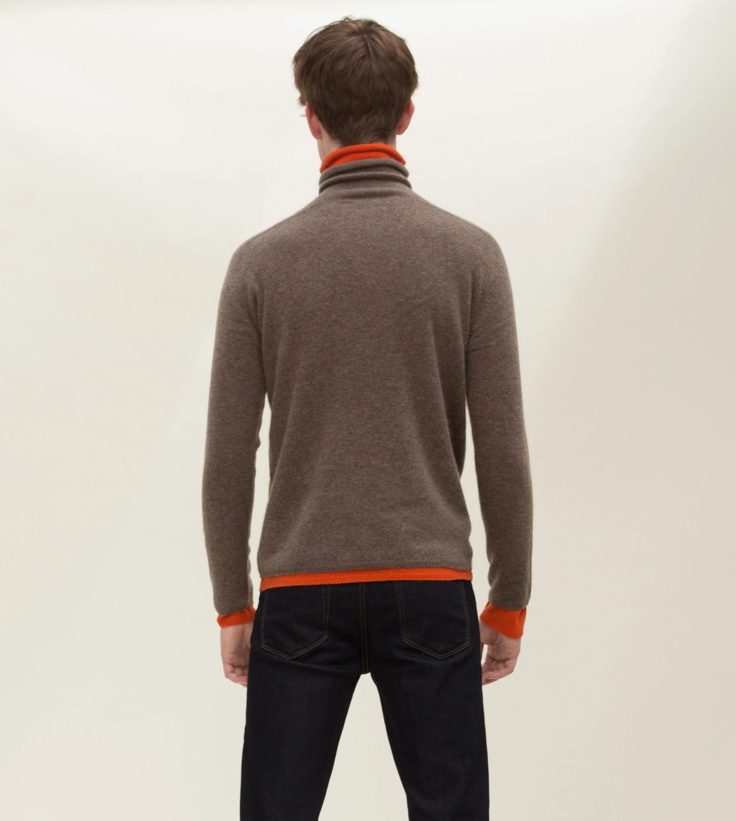 cashmere double layer jumper in brown and orange