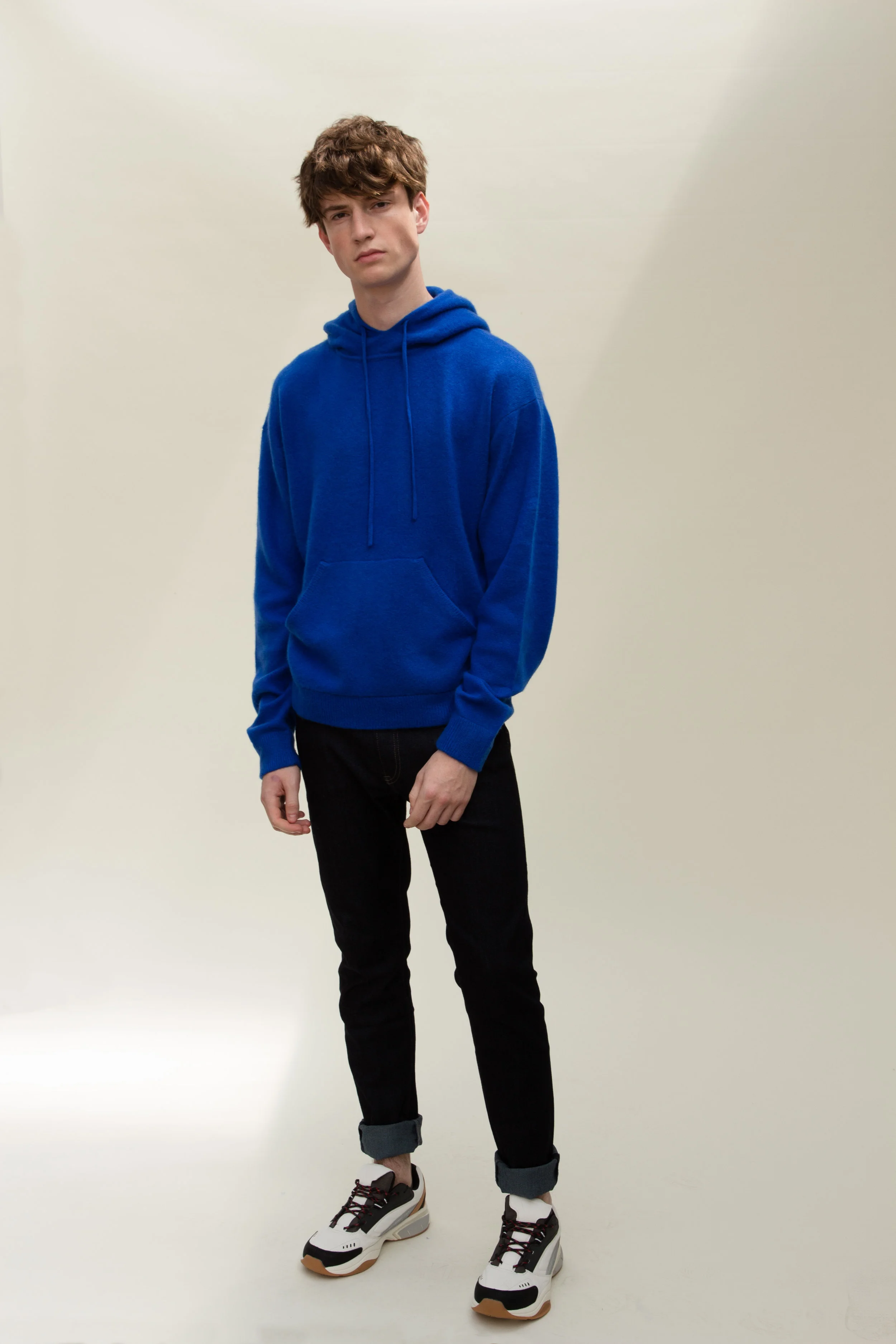 mens blue cashmere hoodie