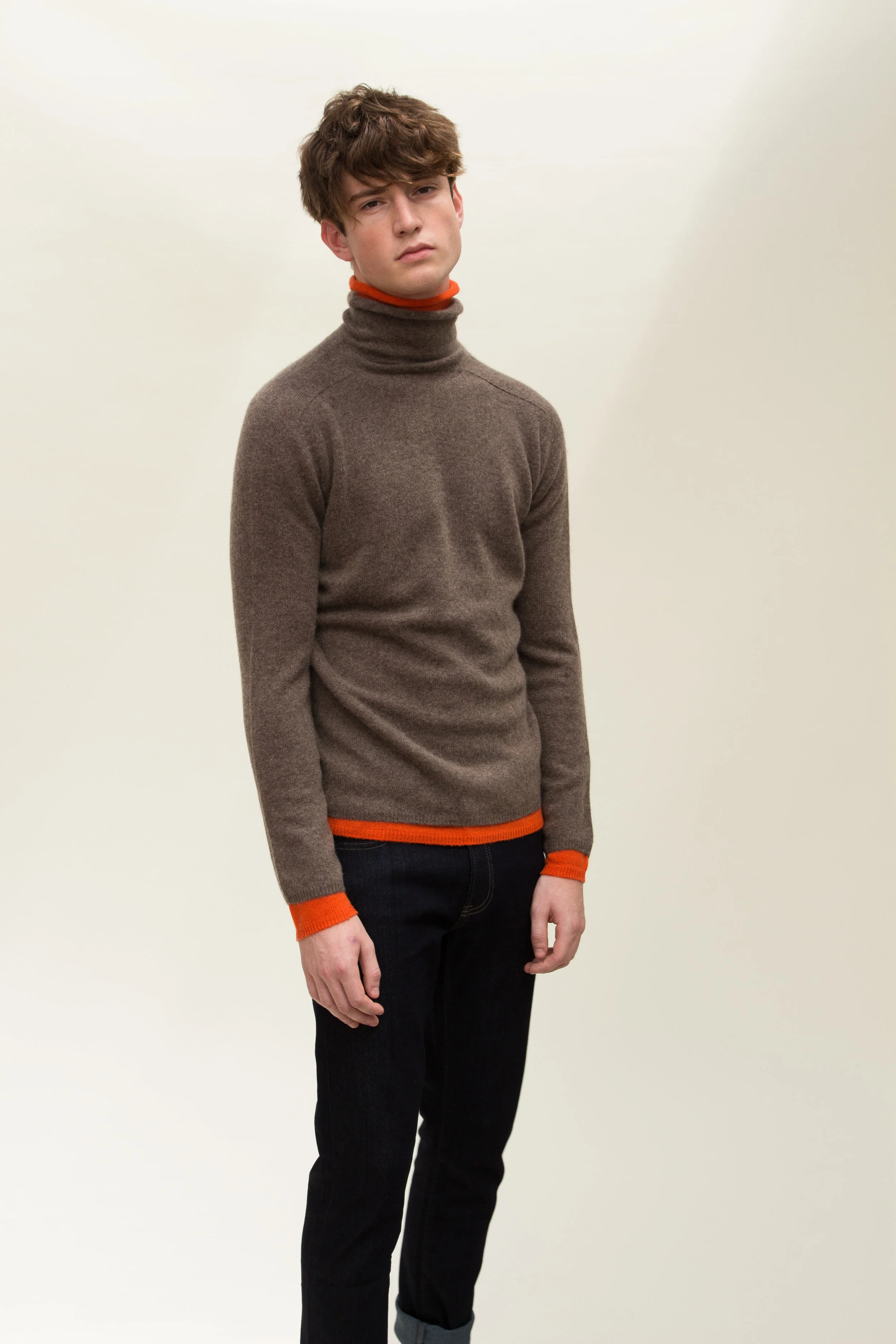 mandkhai brown and orange cashmere double layer jumper