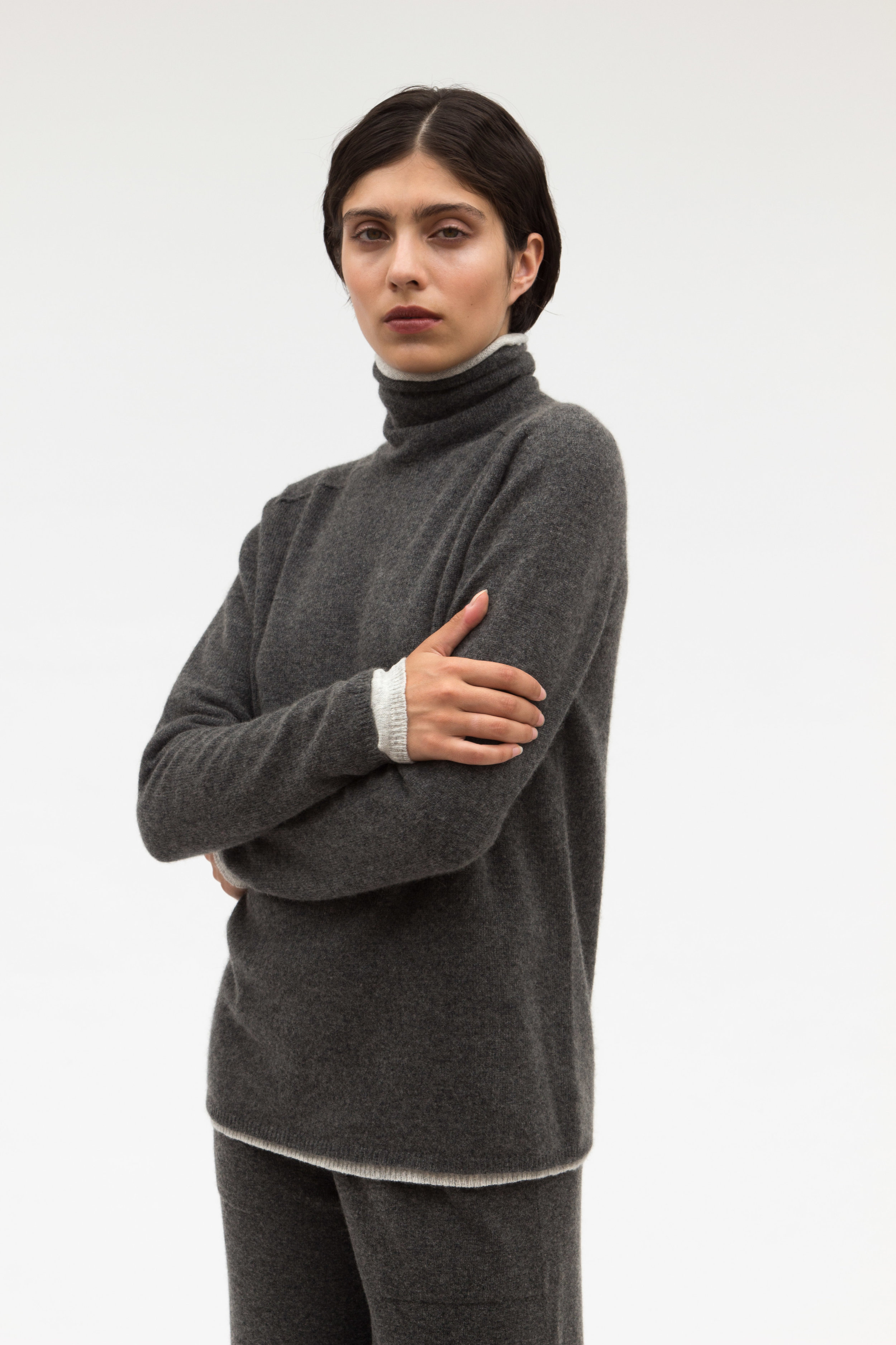 grey and light grey cashmere double layer jumper