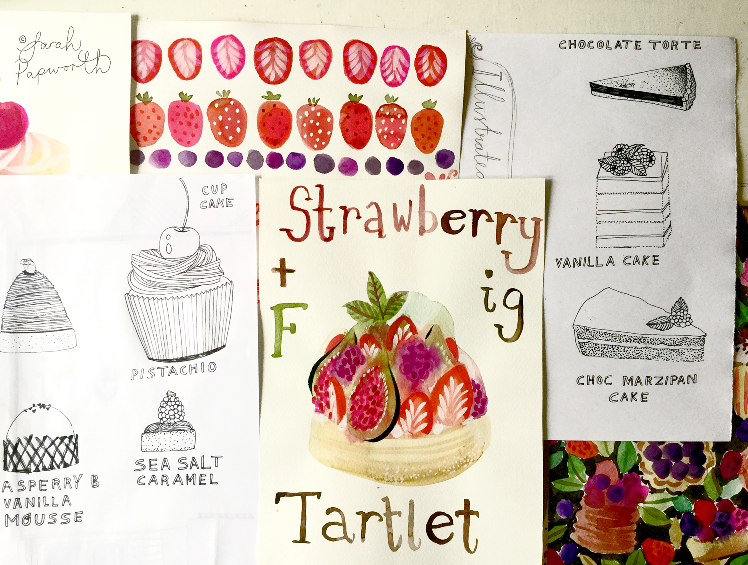 Various cakes I painted and drew.
