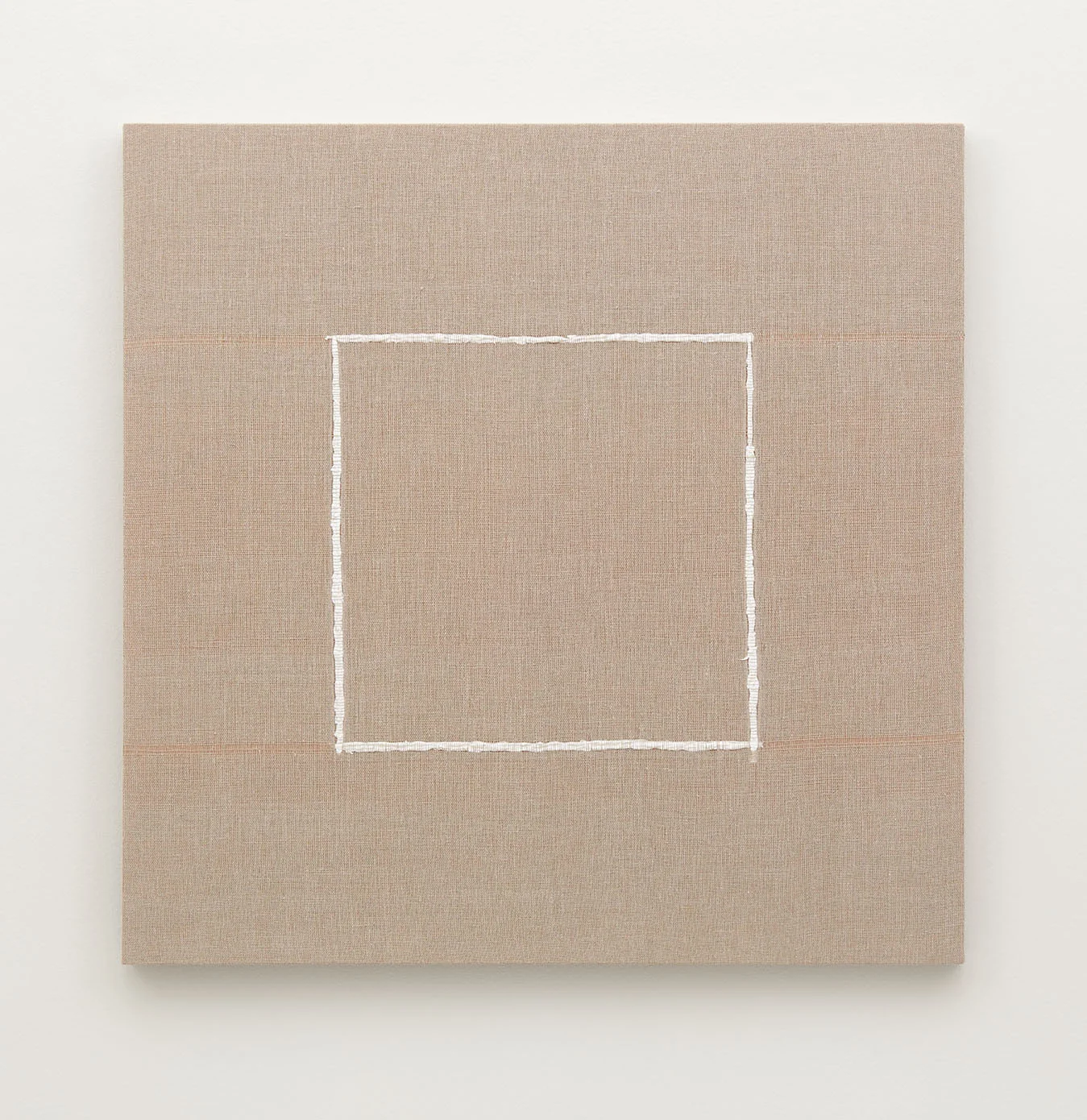 Woven Square Outline (White) #1 , 2017 Woven acrylic paint through linen canvas on panel 40 x 40 x 2 1/8 in - 101,6 x 101,6 x 5,4 cm