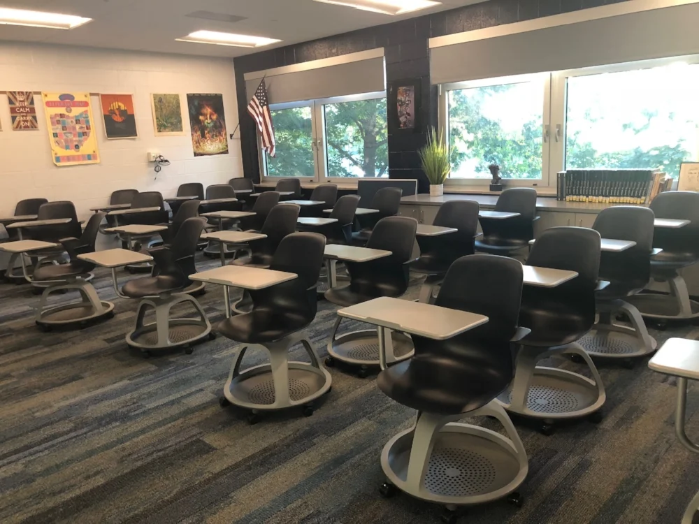 Derek Williams’ room models the new classroom setup. He takes pride in his classroom plants as they “warm the room” to provide a better learning environment Photo by Tyler Totin